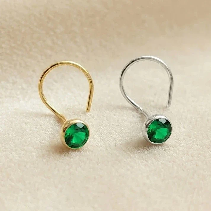 (Buy 1 get 1) Gold Polish Nose Pin with Round Multicolour Stone - Image 2
