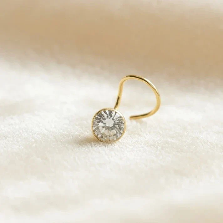 (Buy 1 get 1) Gold Polish Nose Pin with Round Multicolour Stone - Image 6