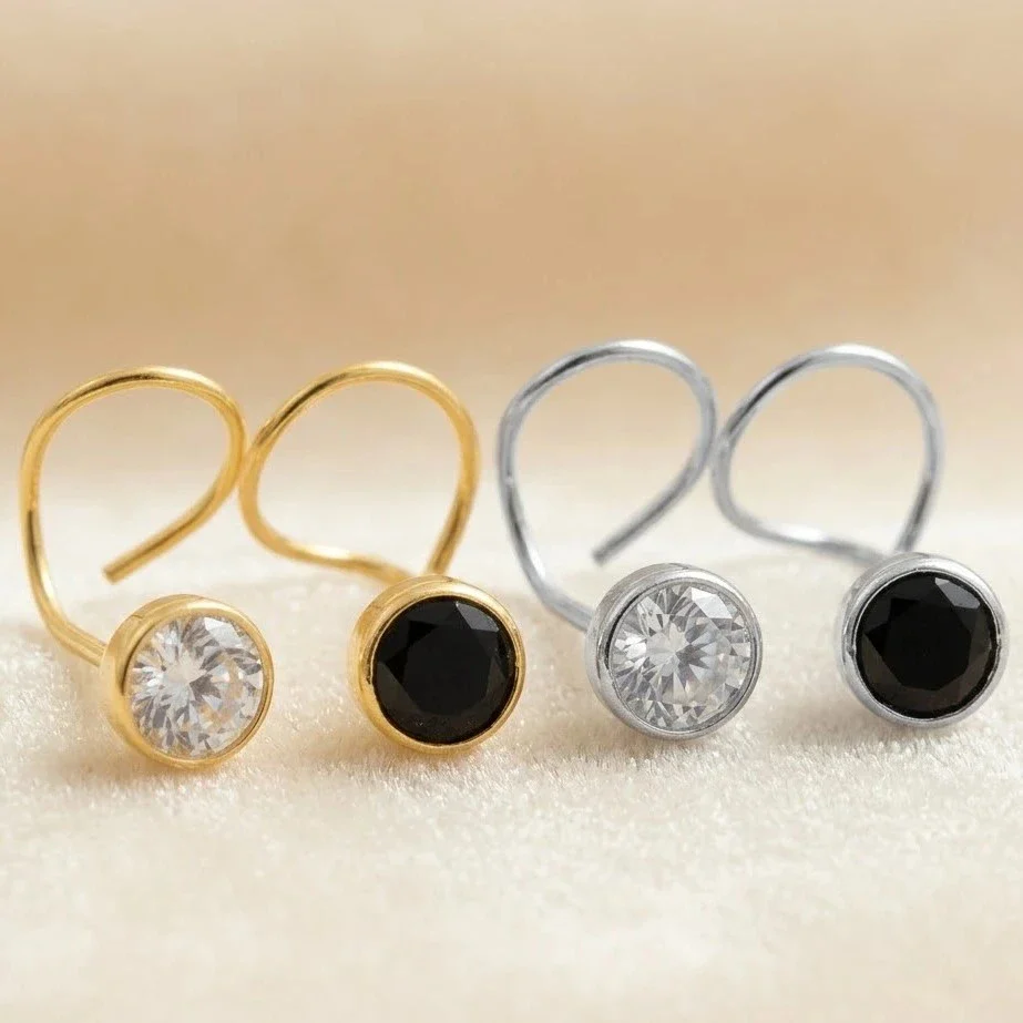 (Buy 1 get 1) Gold Polish Nose Pin with Round Multicolour Stone - Image 8