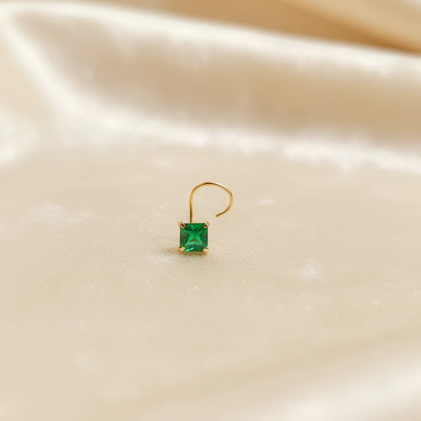 (Buy 1 get 1) Gold Polish Nose Pin with Square Multicolour Stones - Image 6