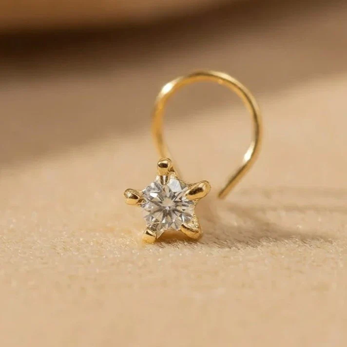 (Buy 1 get 1) Gold Polish Nose Pin with Star Multicolour Stones - Image 3