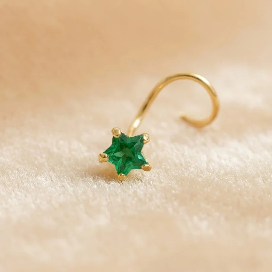 (Buy 1 get 1) Gold Polish Nose Pin with Star Multicolour Stones - Image 5