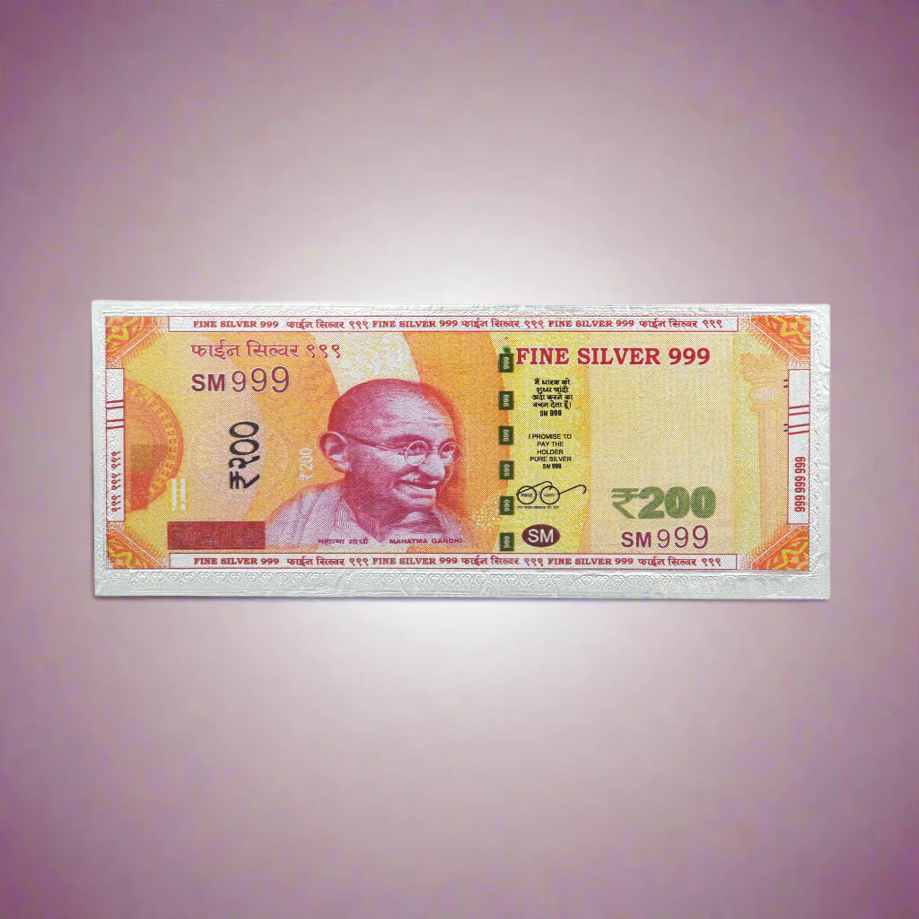 200 Rupee 999 Pure Silver Plated Currency Note