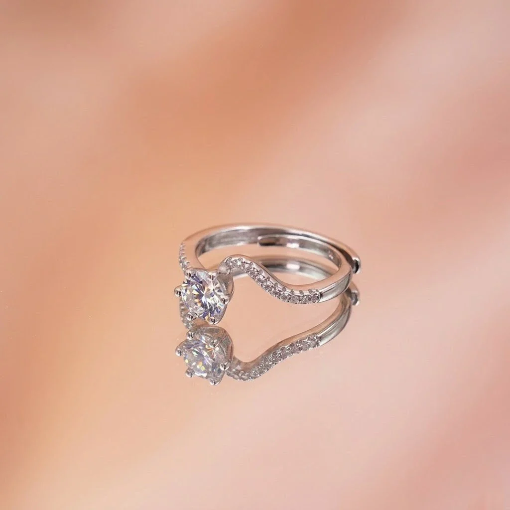 925 Sterling Silver Adjustable Solitaire CZ Ring for Women - Image 3