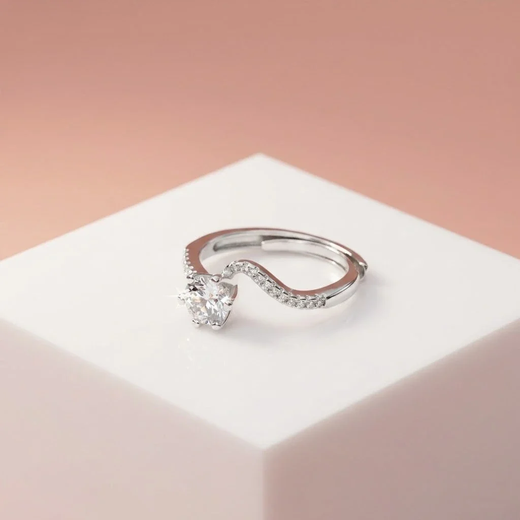 925 Sterling Silver Adjustable Solitaire CZ Ring for Women - Image 4