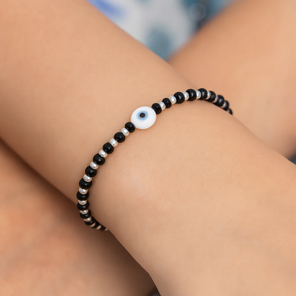 Adjustable Black Beads Silver Chain Bracelet - Image 3