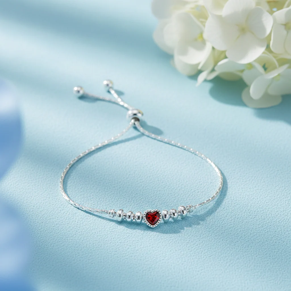 Adjustable Pure Silver Heart Love Bracelet - Image 4