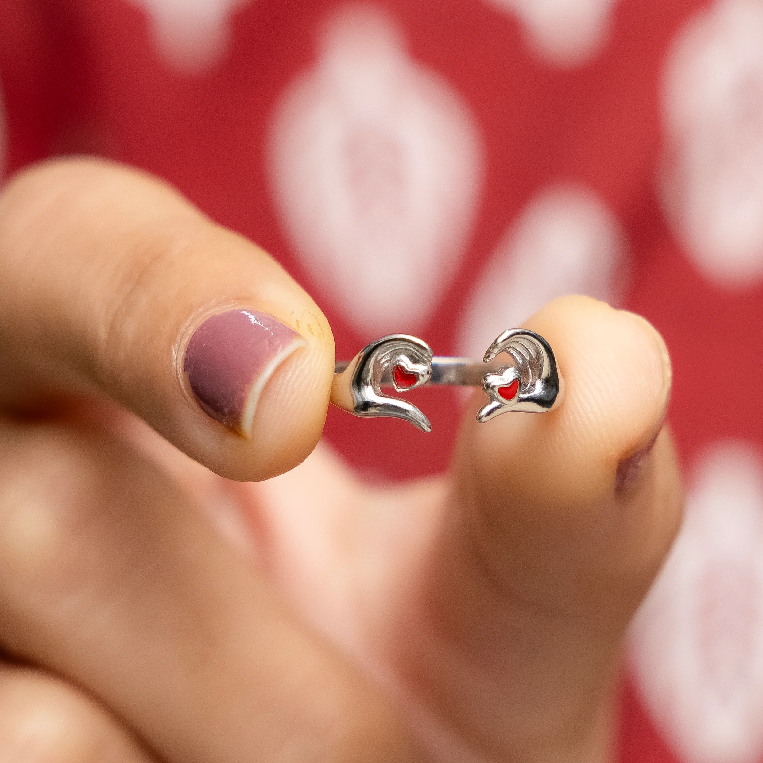 Adjustable Silver Heart Ring Cute Hand Gesture Love - Image 4