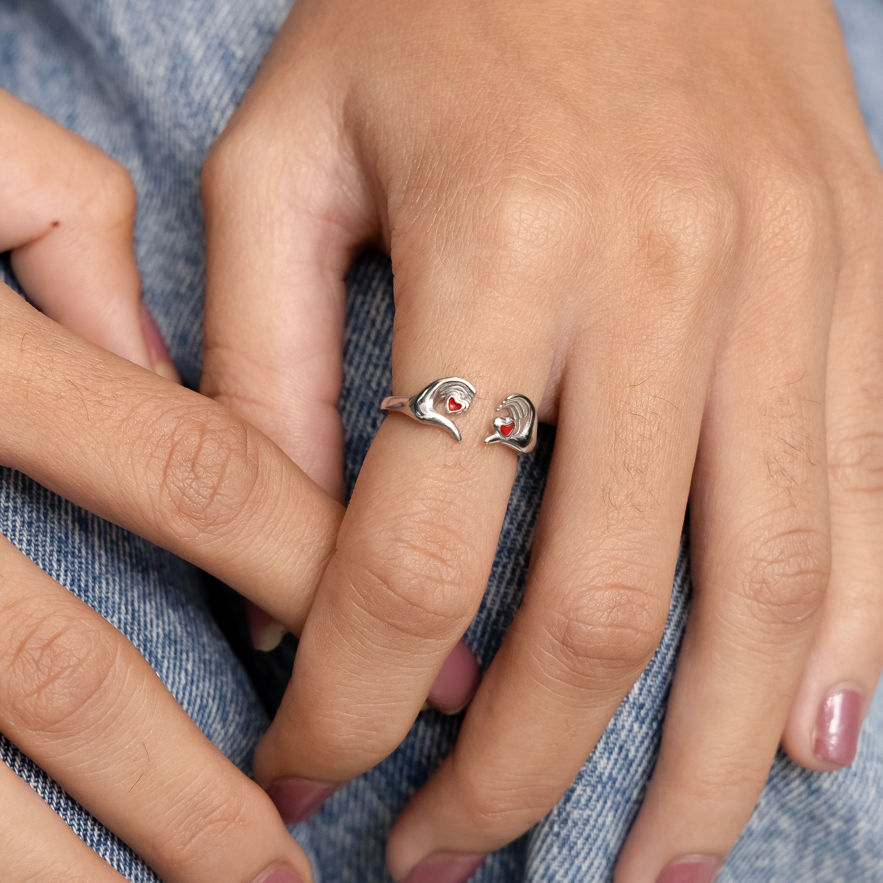 Adjustable Silver Heart Ring Cute Hand Gesture Love - Image 7