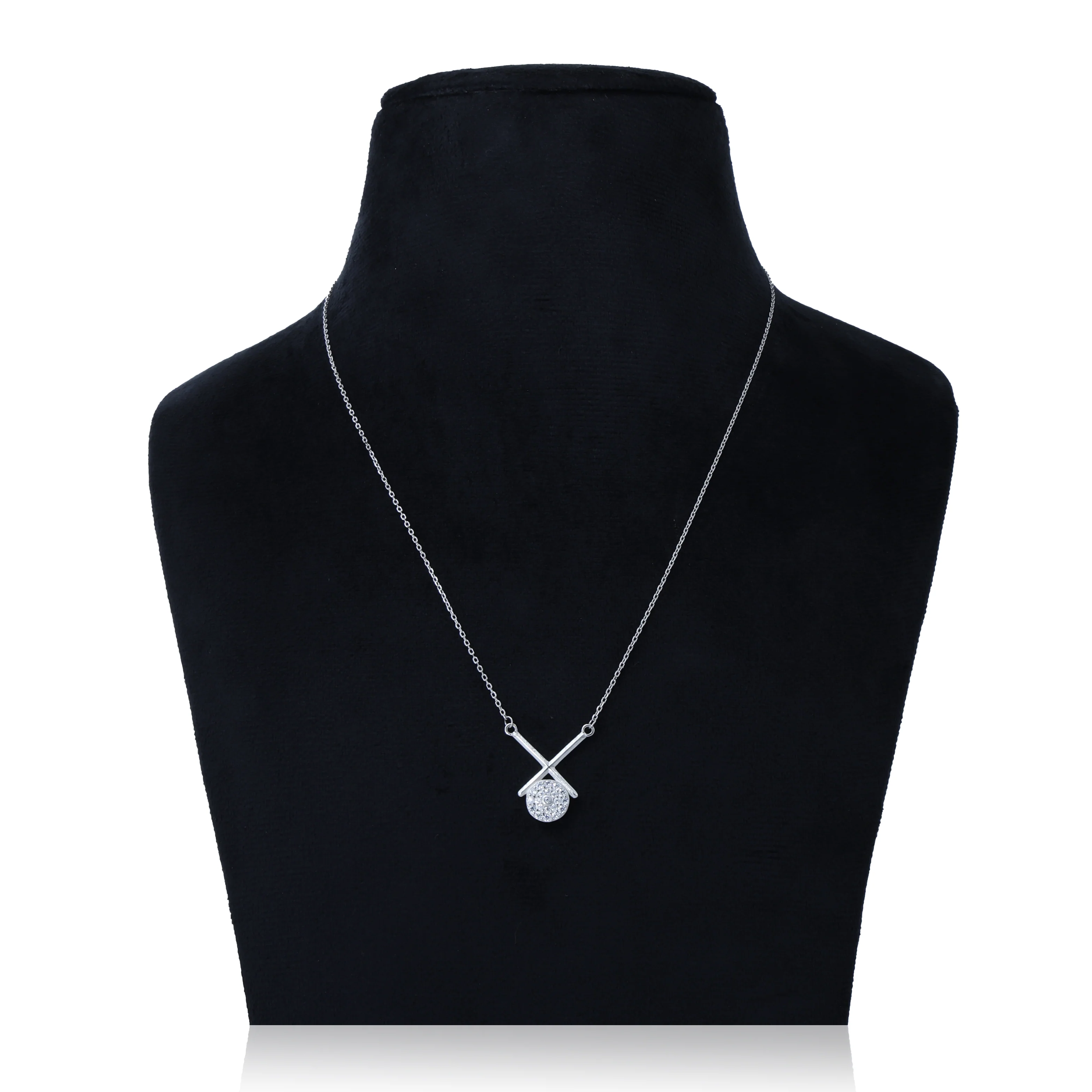 American Diamond Cross Design Silver Chain Pendant - Image 2