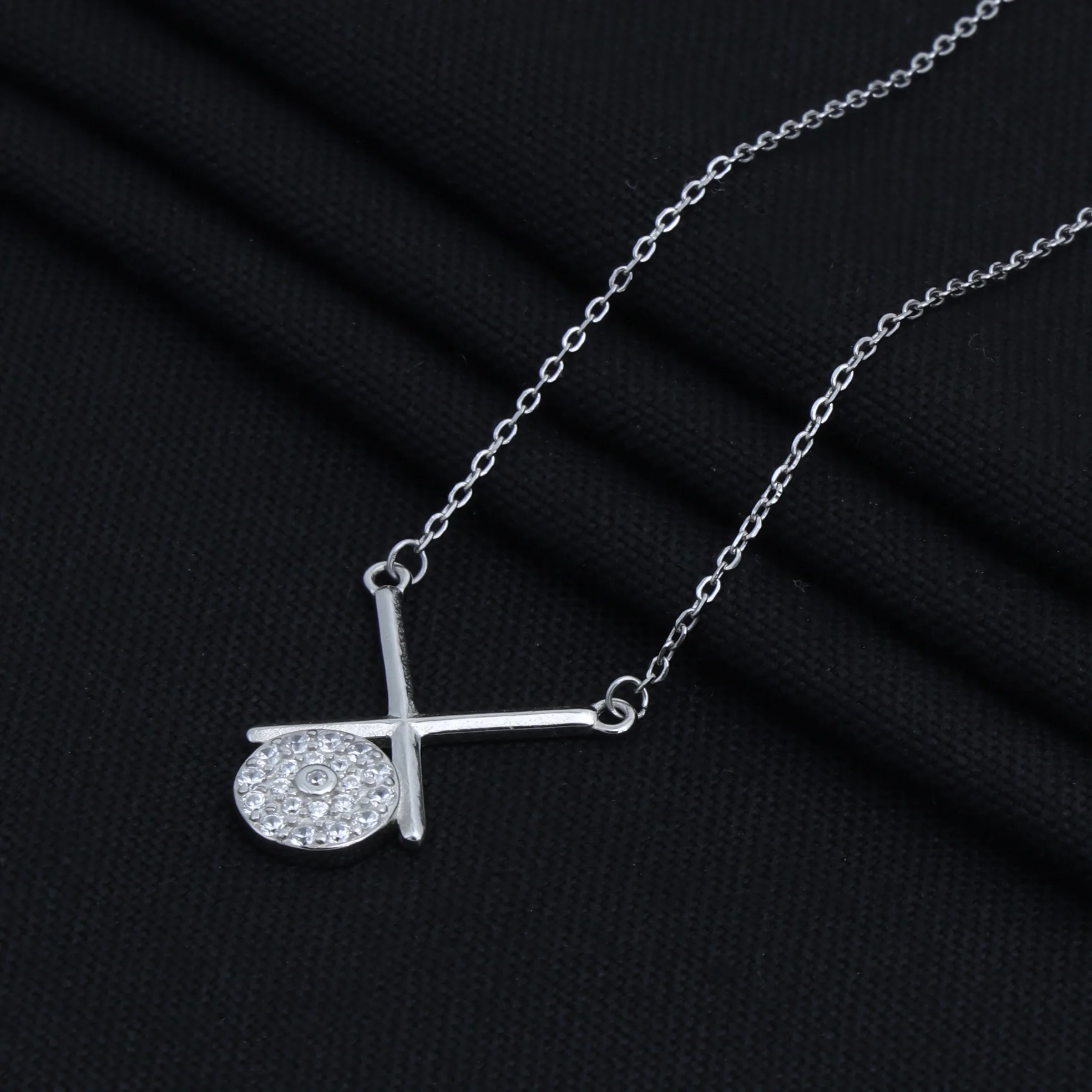 American Diamond Cross Design Silver Chain Pendant - Image 4