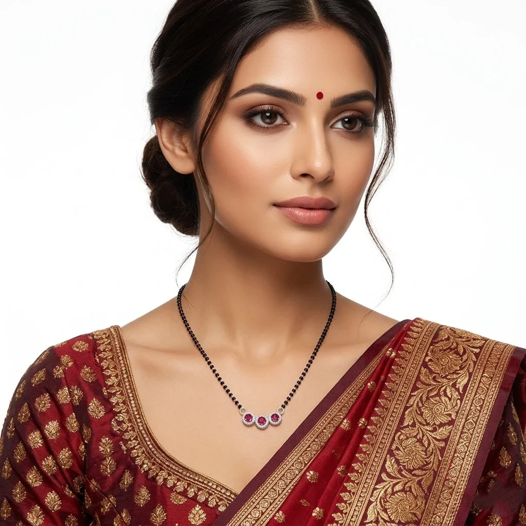 Beautiful Mangalsutra with Black Beads and Purple Round Gemstones - Image 2