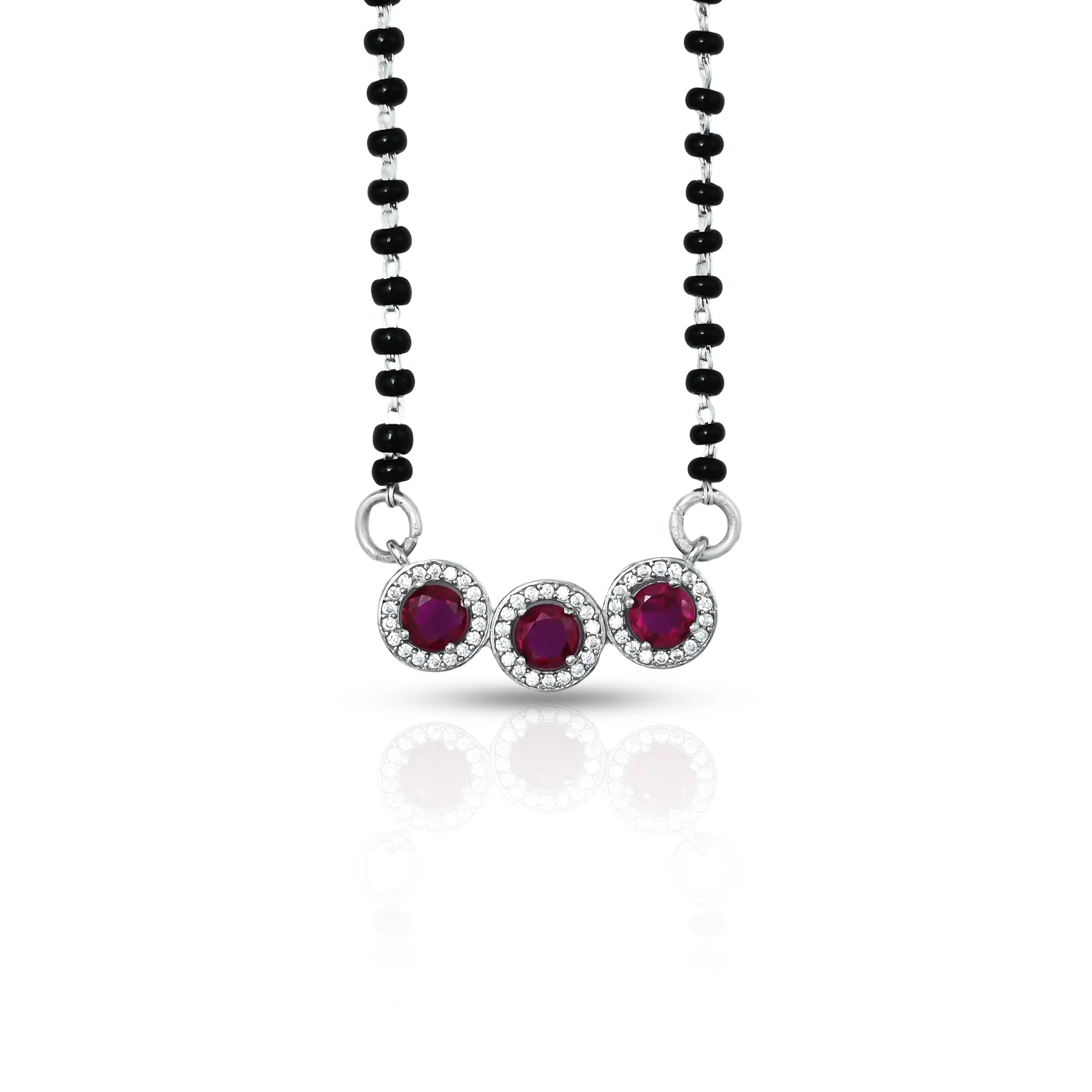 Beautiful Mangalsutra with Black Beads and Purple Round Gemstones - Image 3