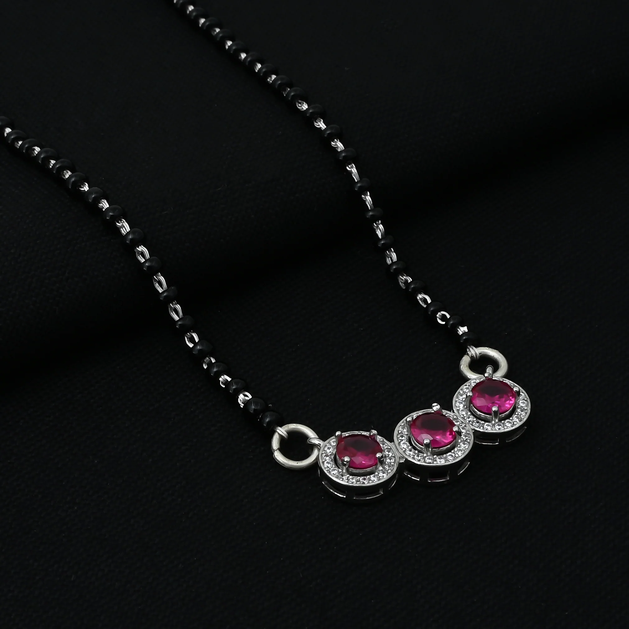 Beautiful Mangalsutra with Black Beads and Purple Round Gemstones - Image 4