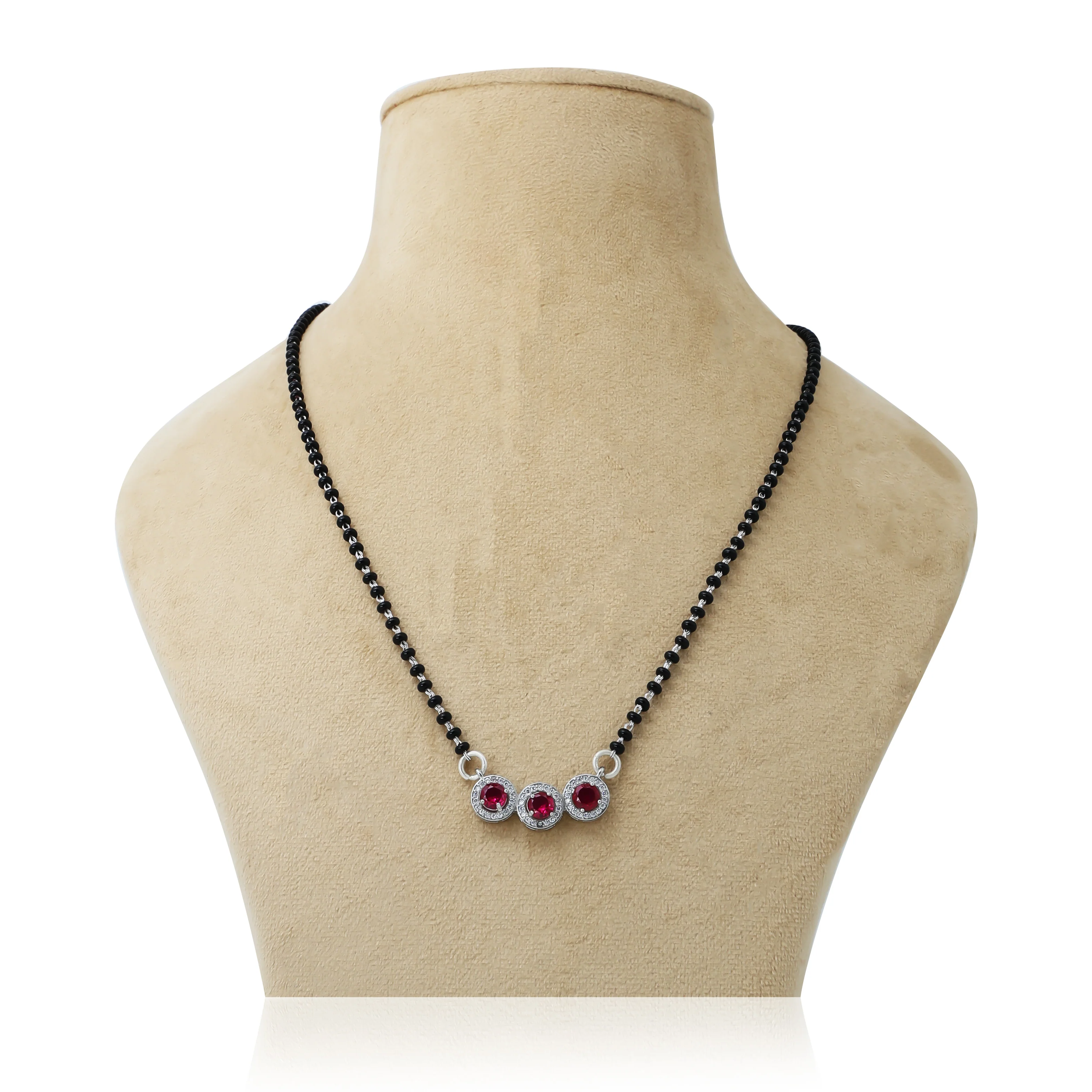 Beautiful Mangalsutra with Black Beads and Purple Round Gemstones - Image 5