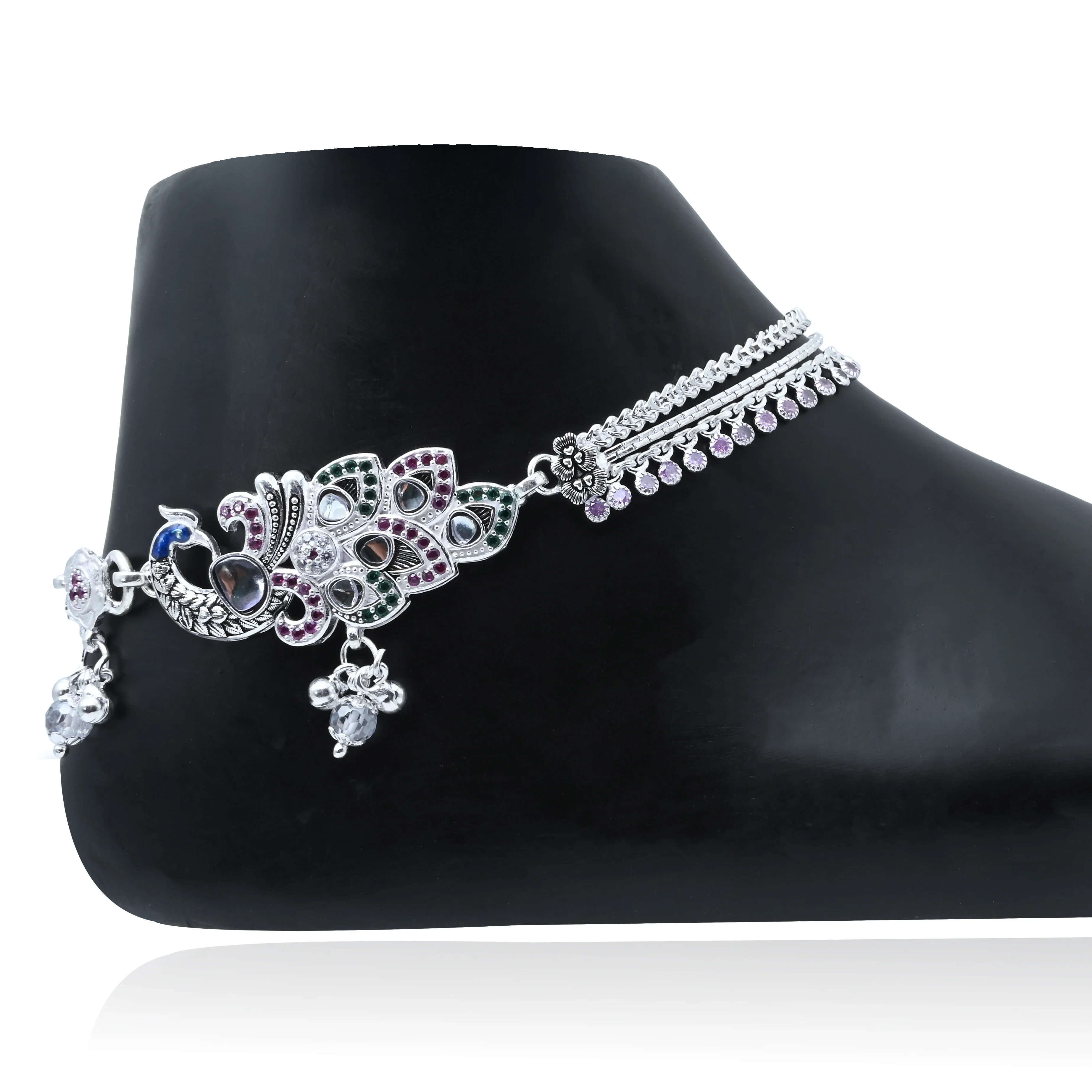 Beautiful Silver Anklet/Payal with Intricate Peacock Design – Trendy Accessory - Image 2