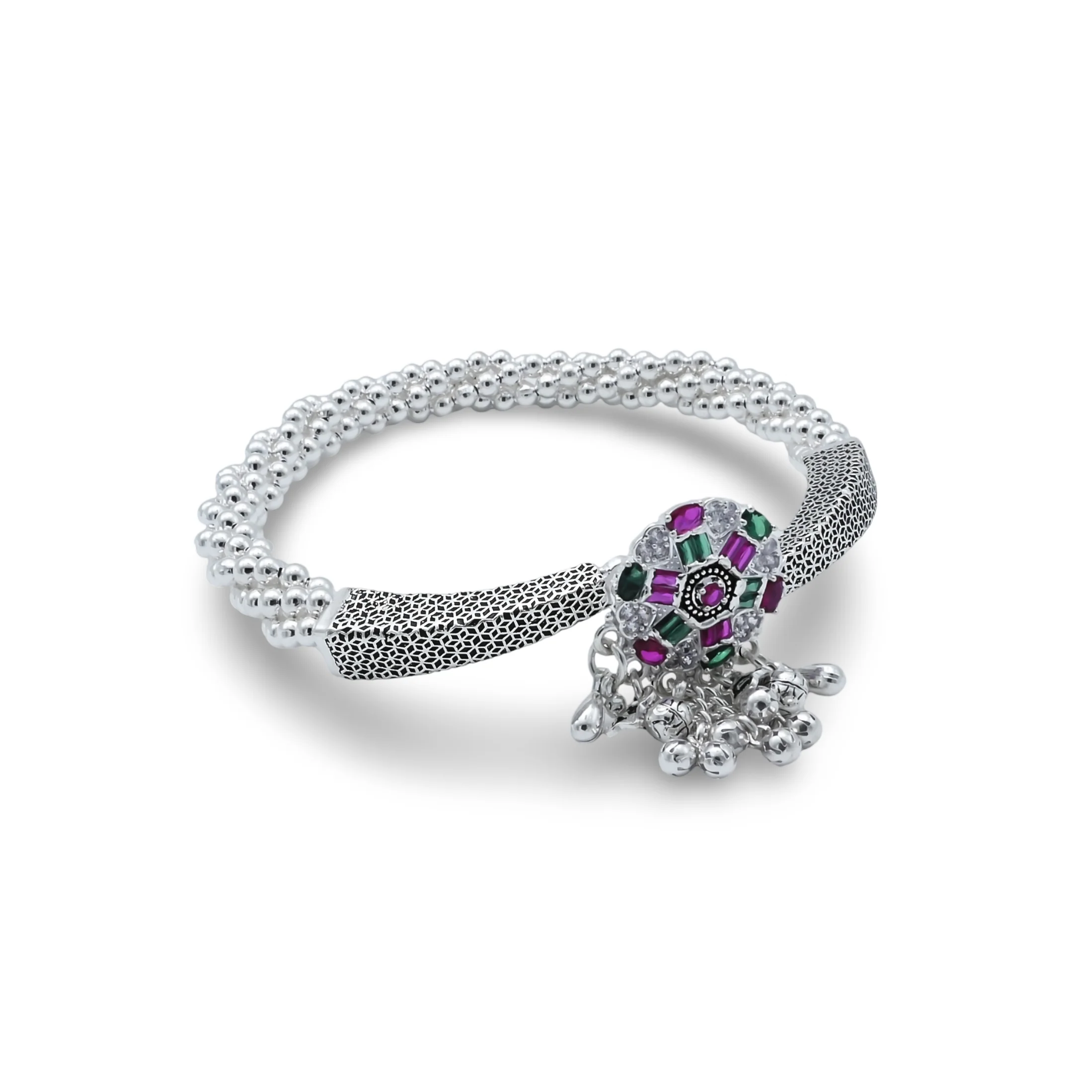 Beautifull Multicolor Stone Silver Kada Payal - Image 2
