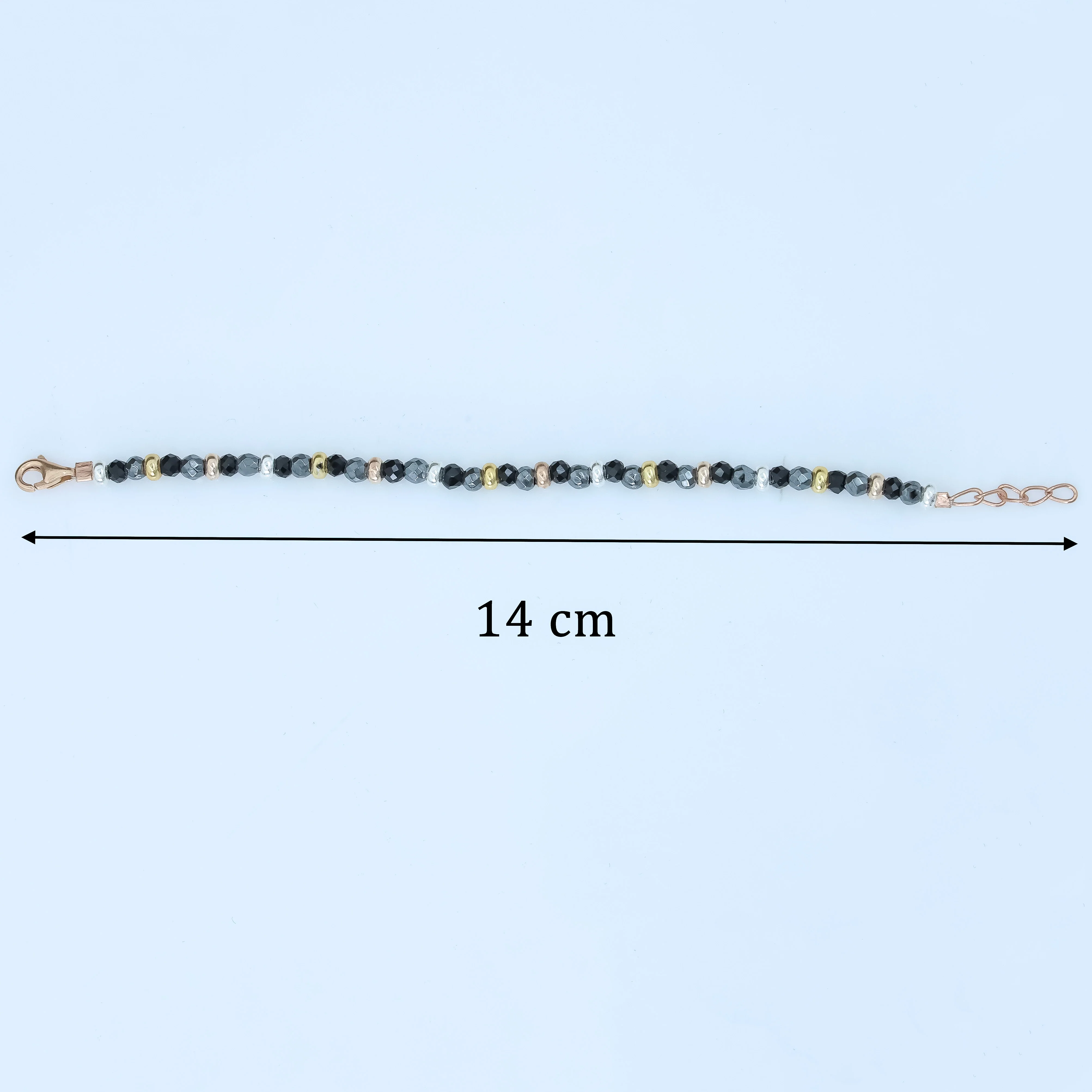 Black Bead Bracelet with Gold Accents Lightweight Kids Bracelet - Image 3