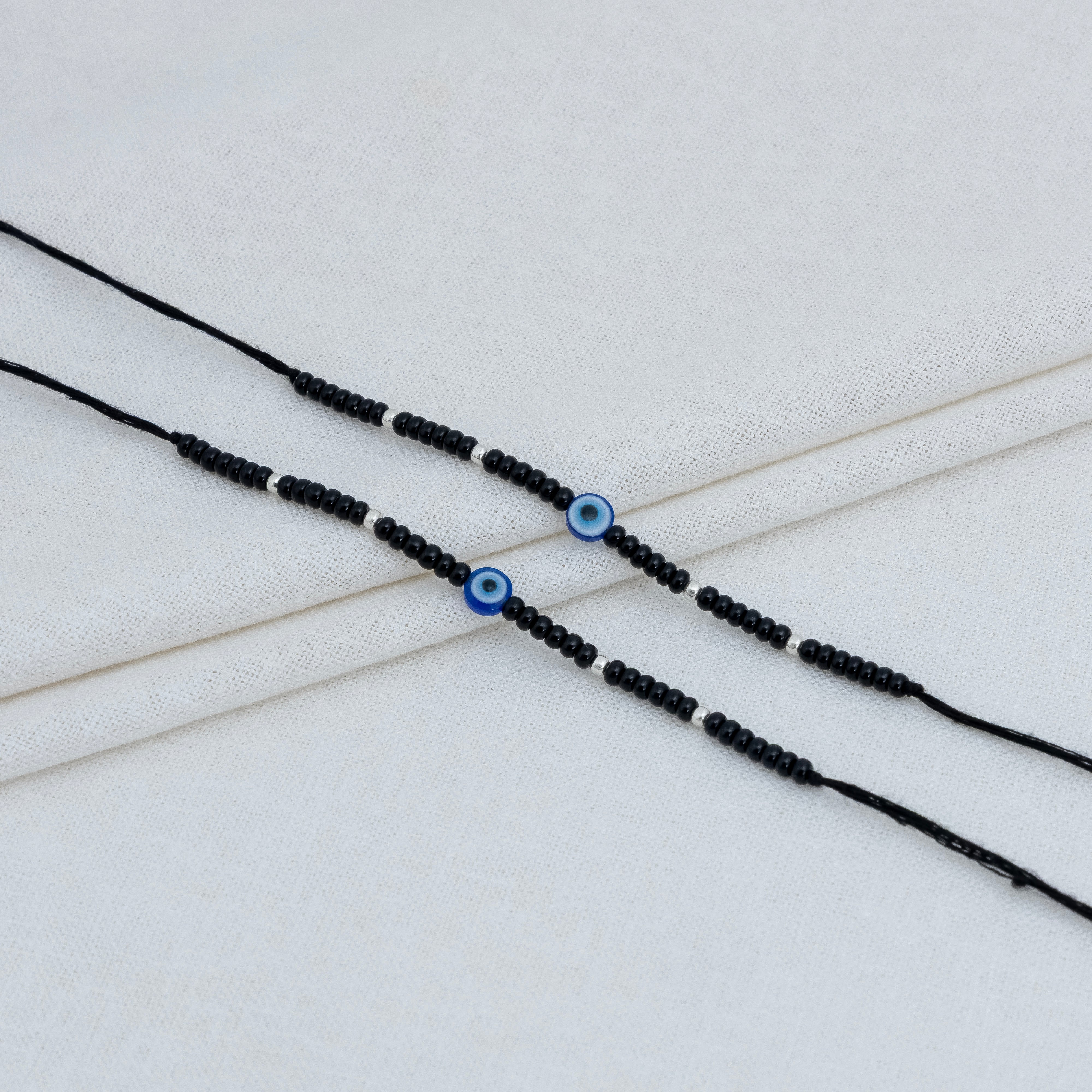 Black Beads Evil Eye Bracelet with Silver Accents - Image 7