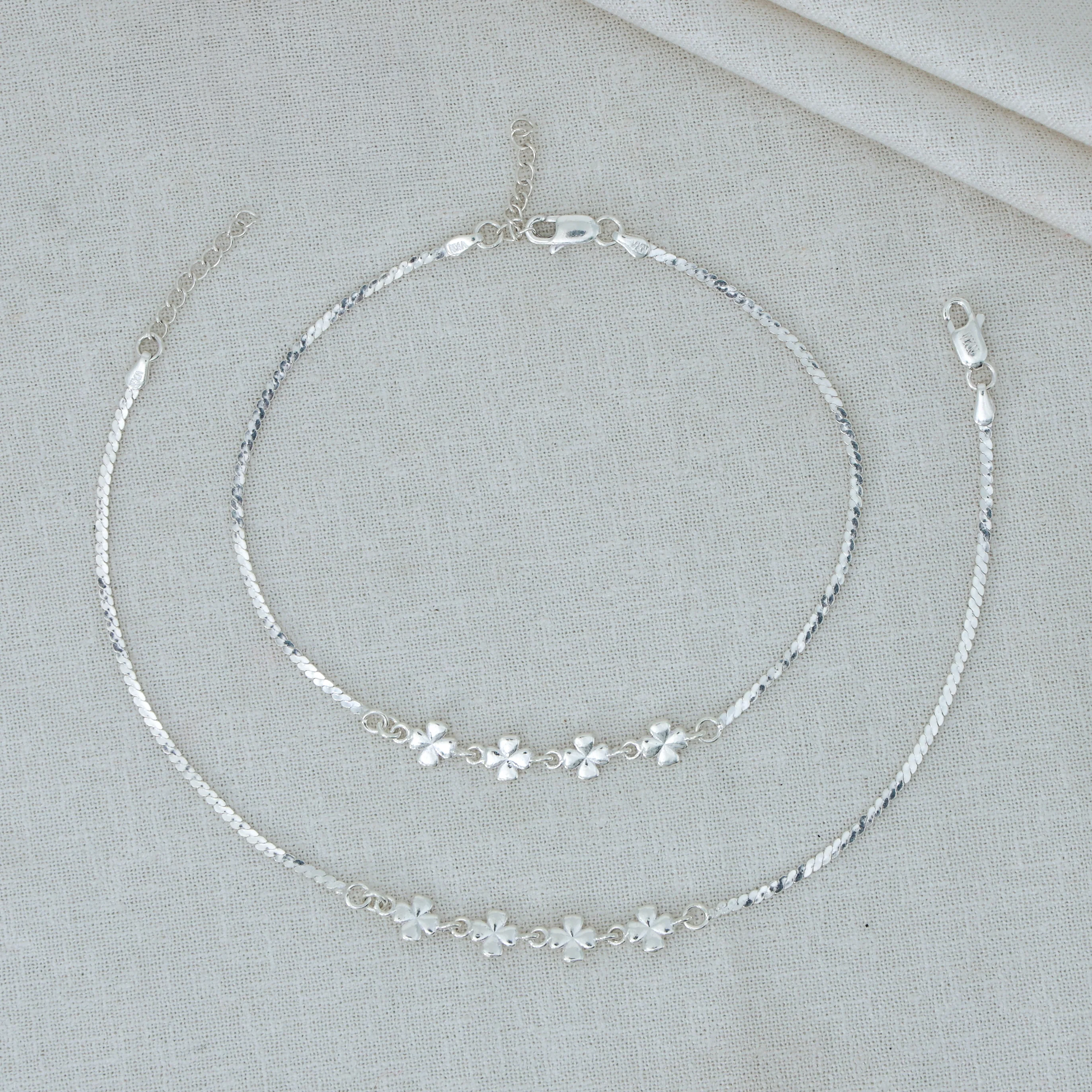 Bloom Charm Silver Anklet - Image 3