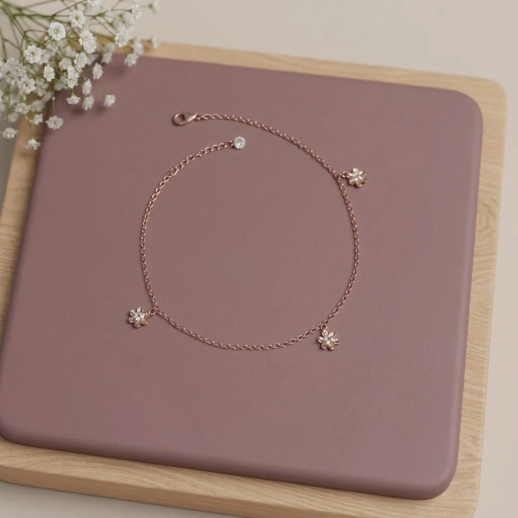 Bloom Flower Charm Silver Anklet Pair - Image 6