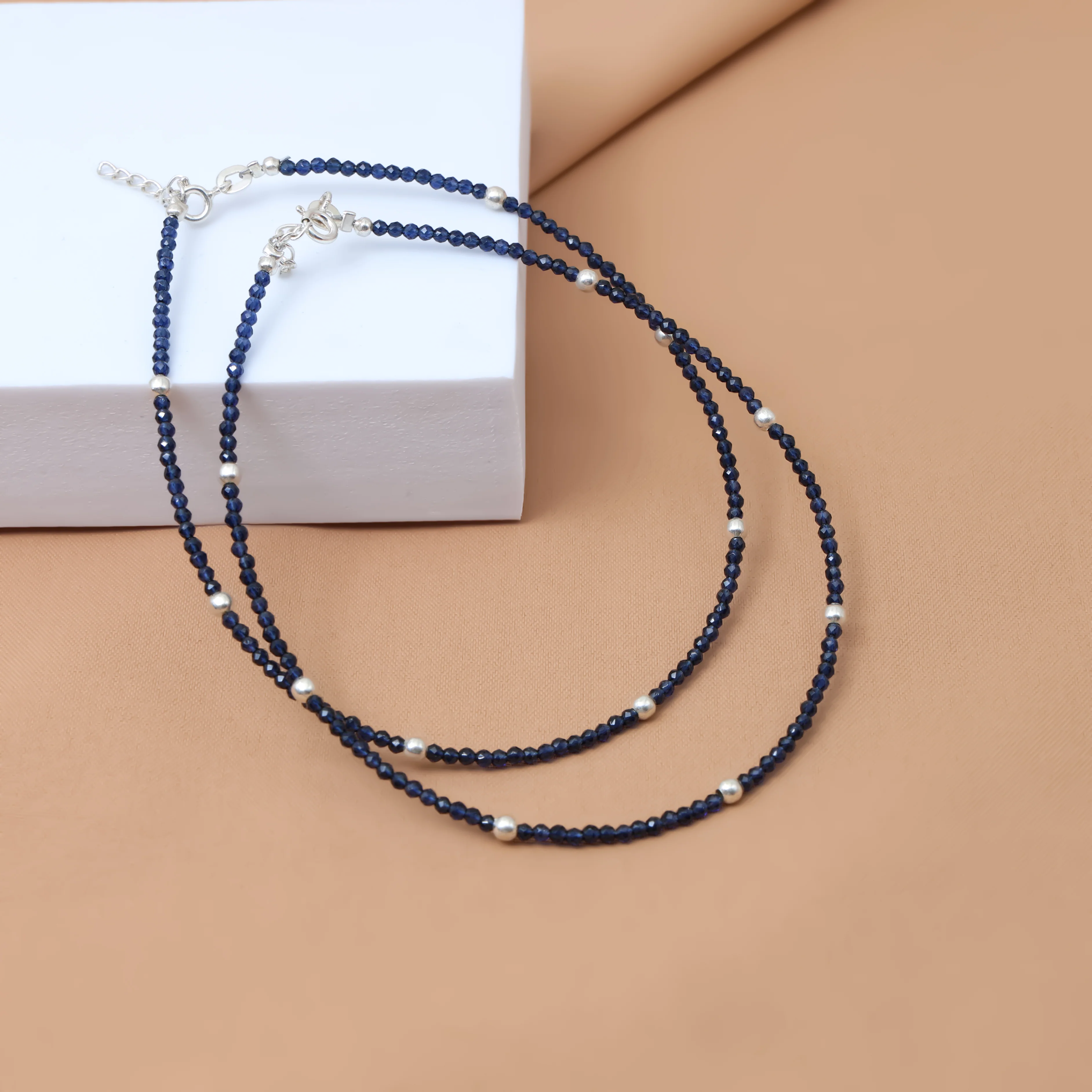 Blue Budded Silver Anklet - Image 2