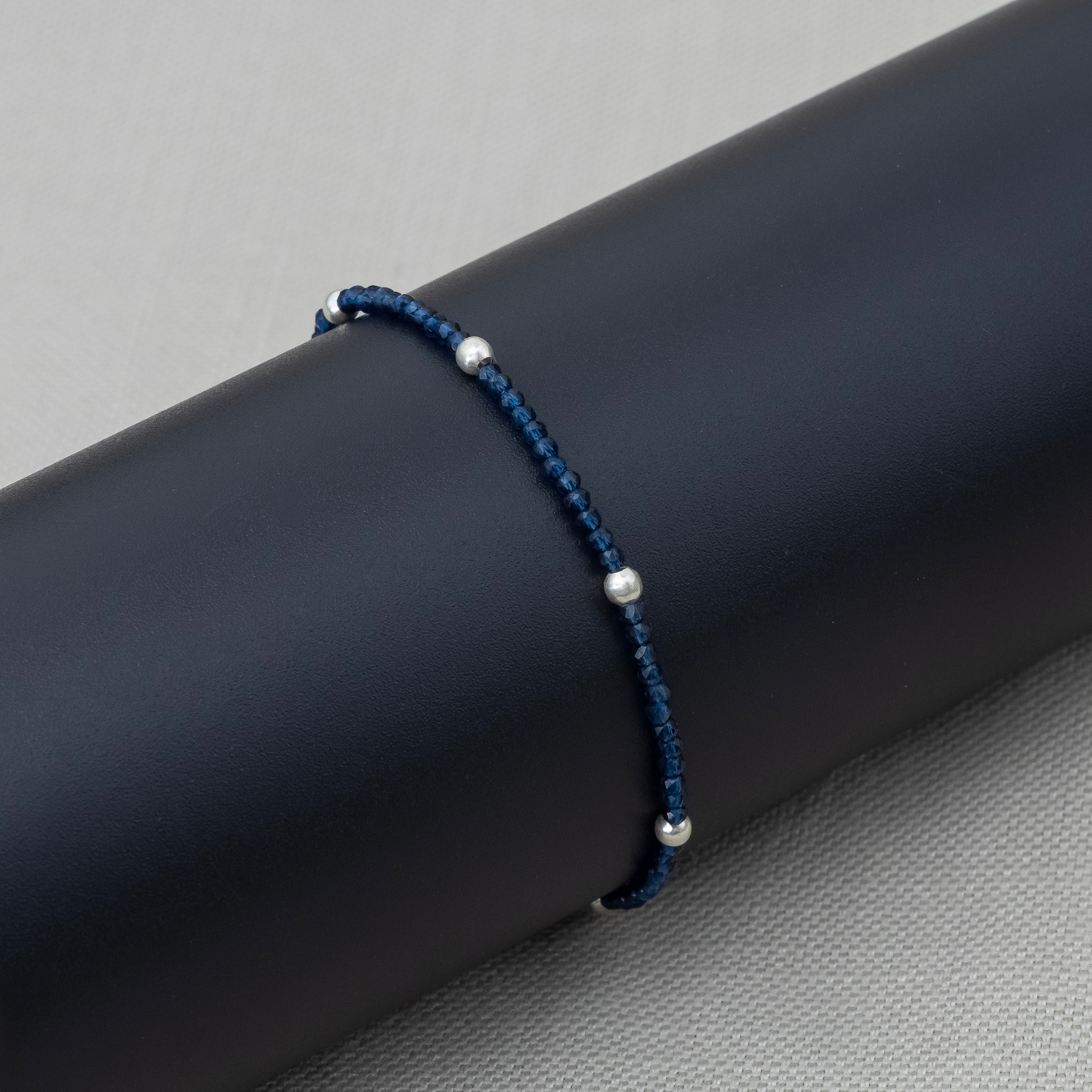 Blue Crystal Silver Bead Bracelet - Image 6