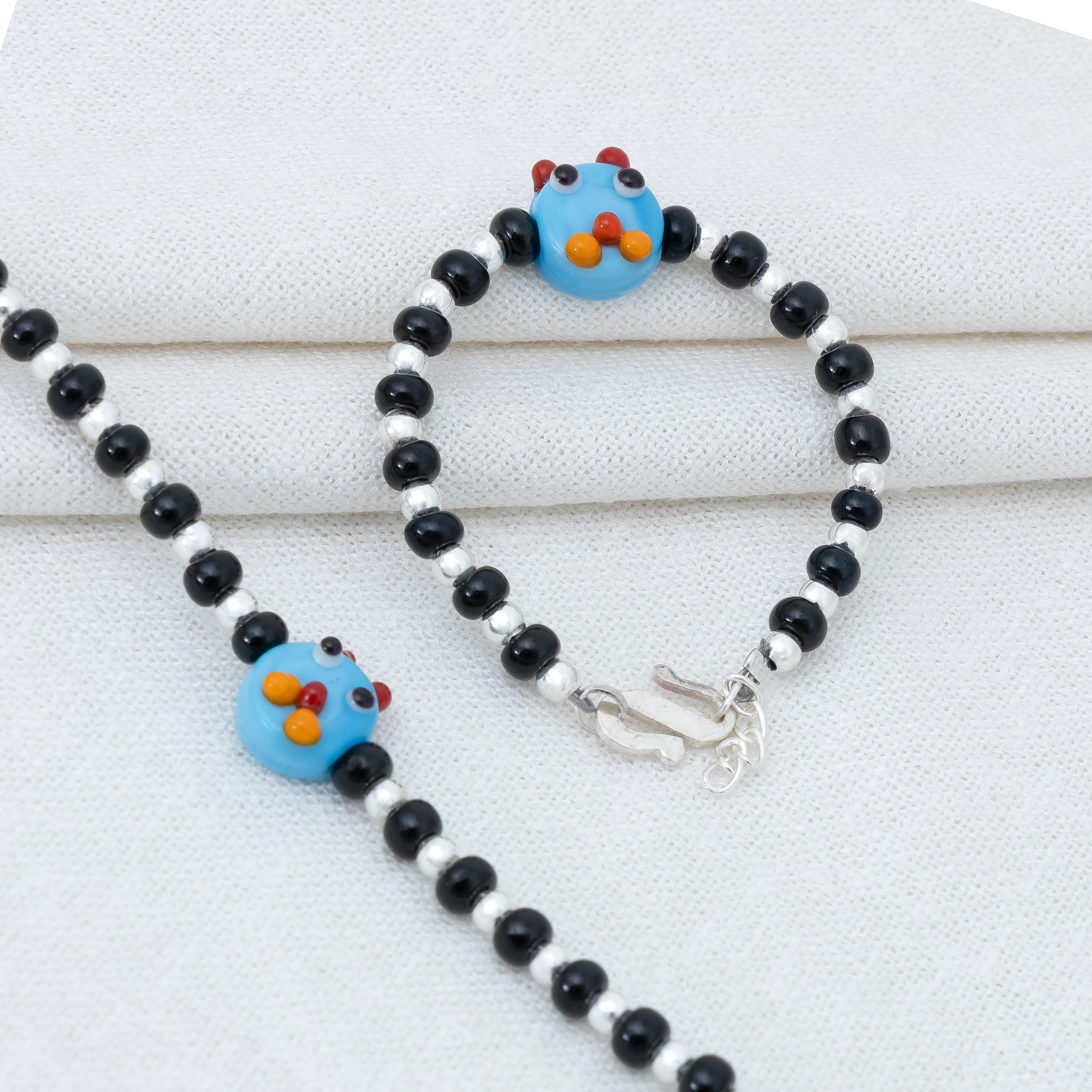 Blue Playful Silver & Black Beaded baby Bracelet - Image 2