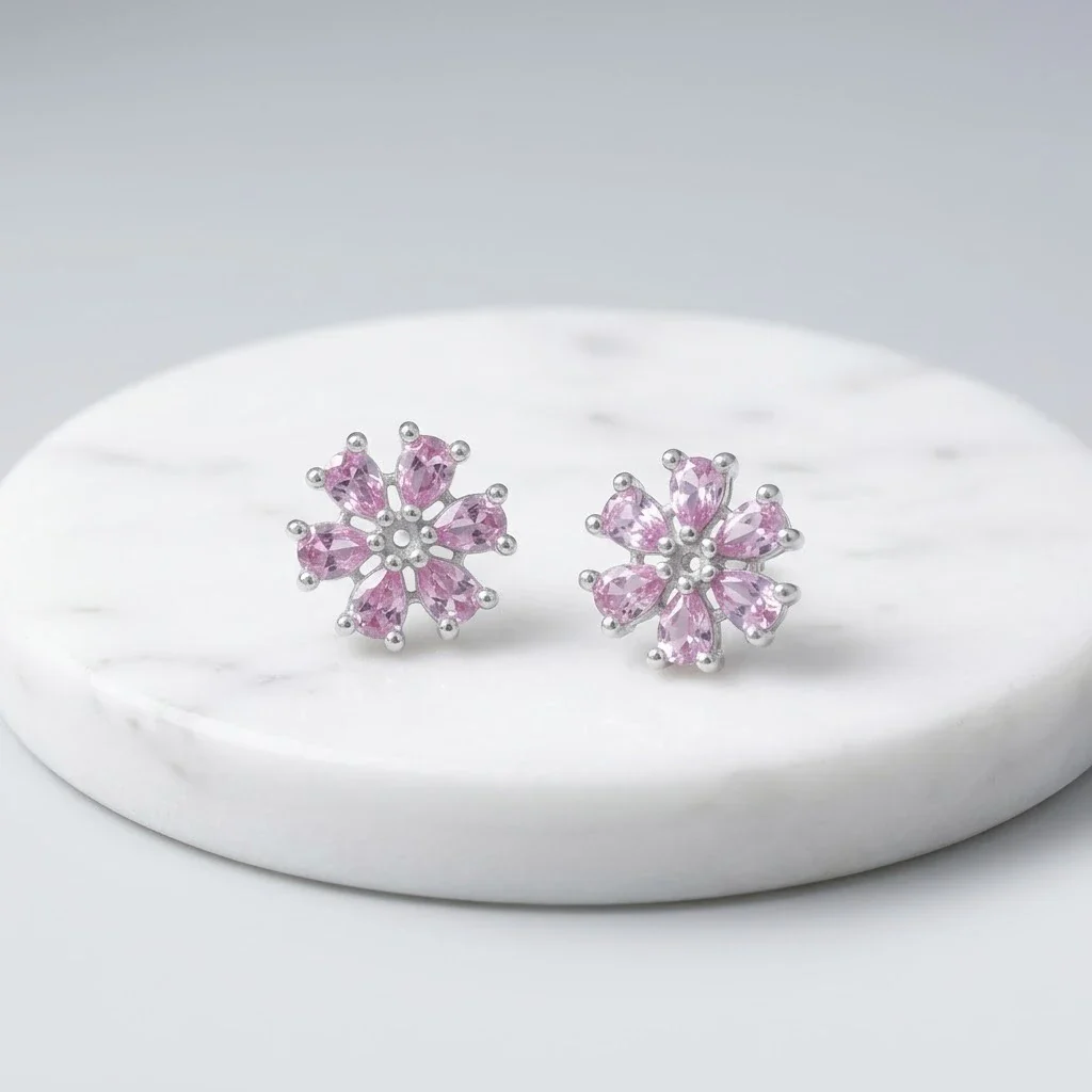 Blush in Silver Light Pink Stone Earrings