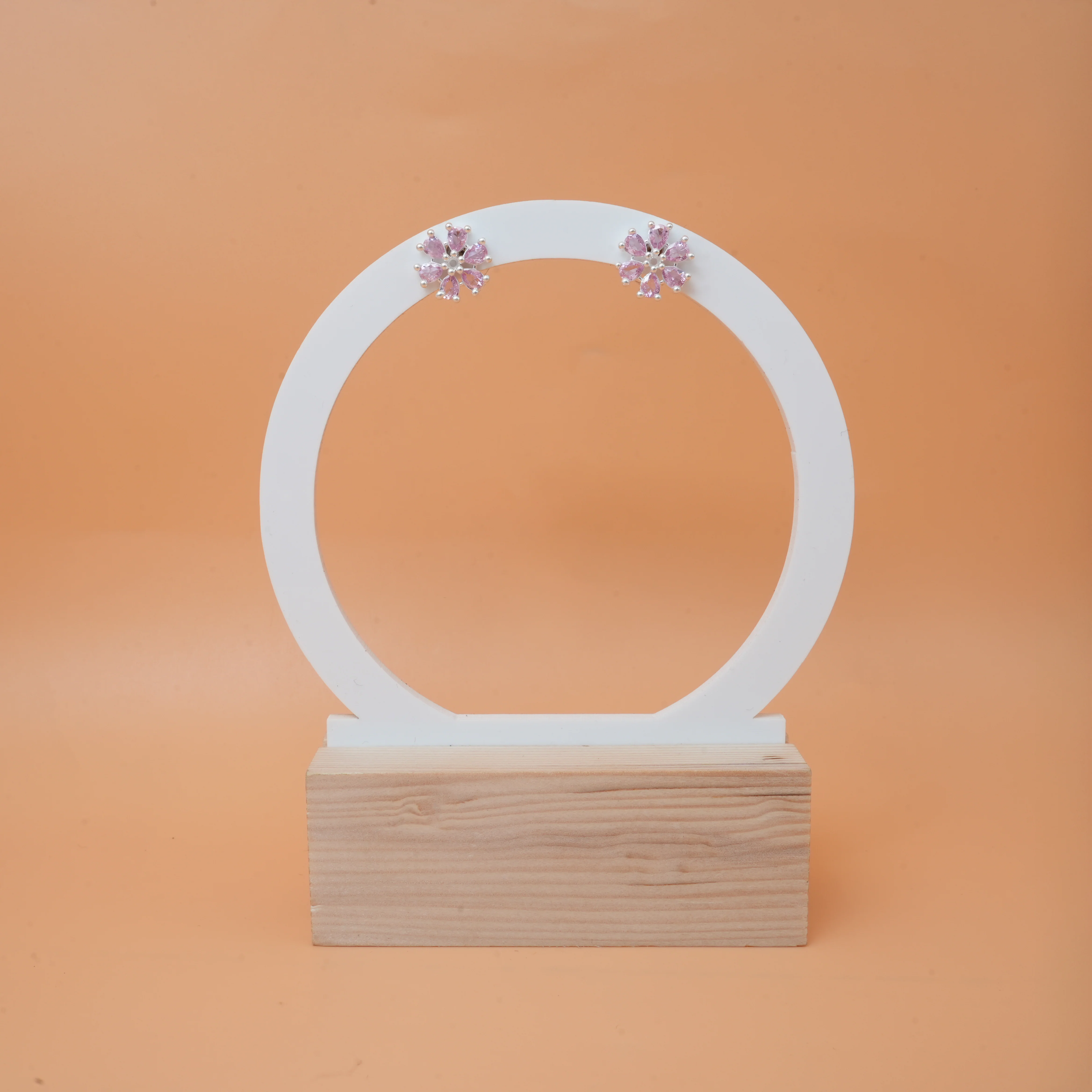 Blush in Silver Light Pink Stone Earrings - Image 2