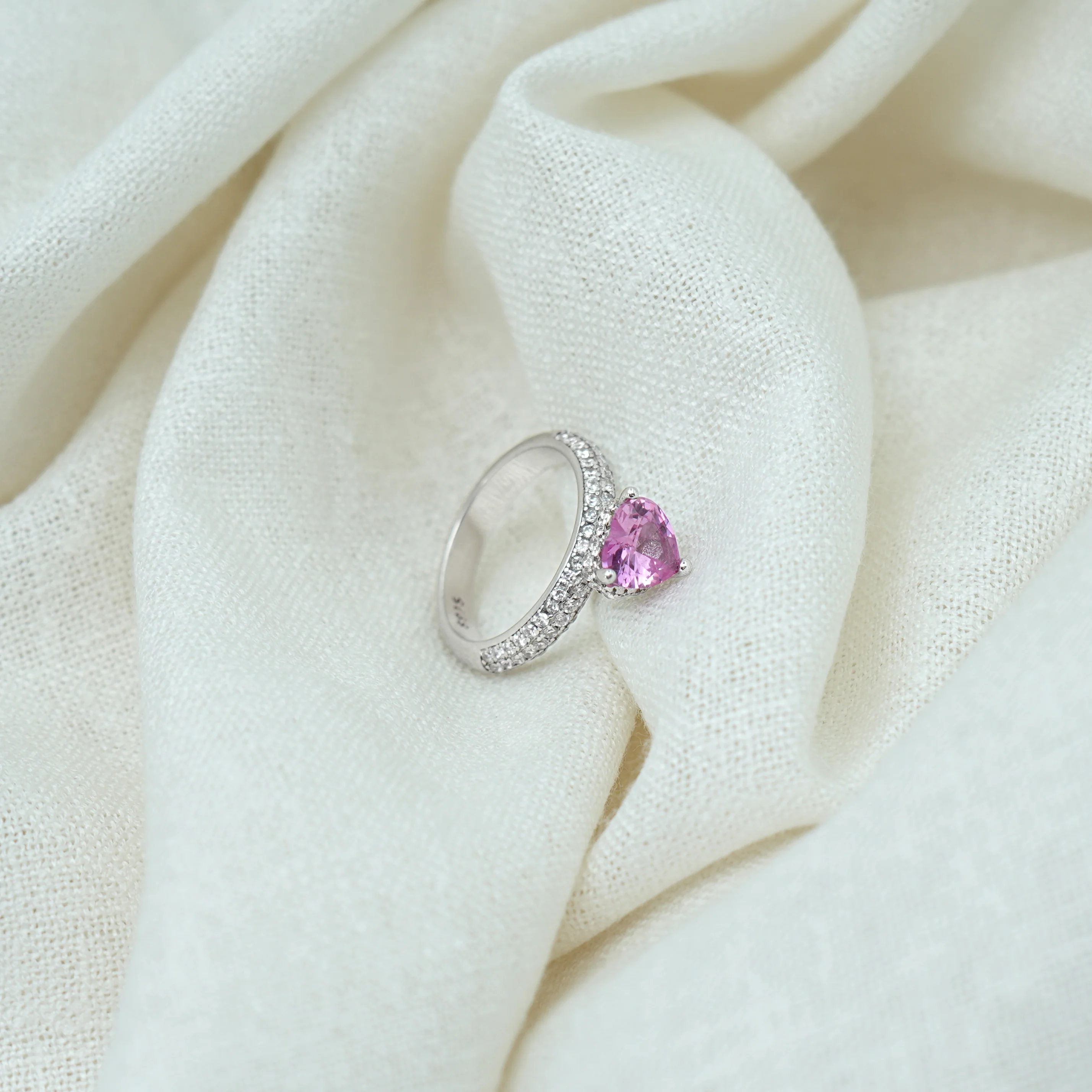 Blushing Beauty Silver Ring with Pink Heart - Image 3