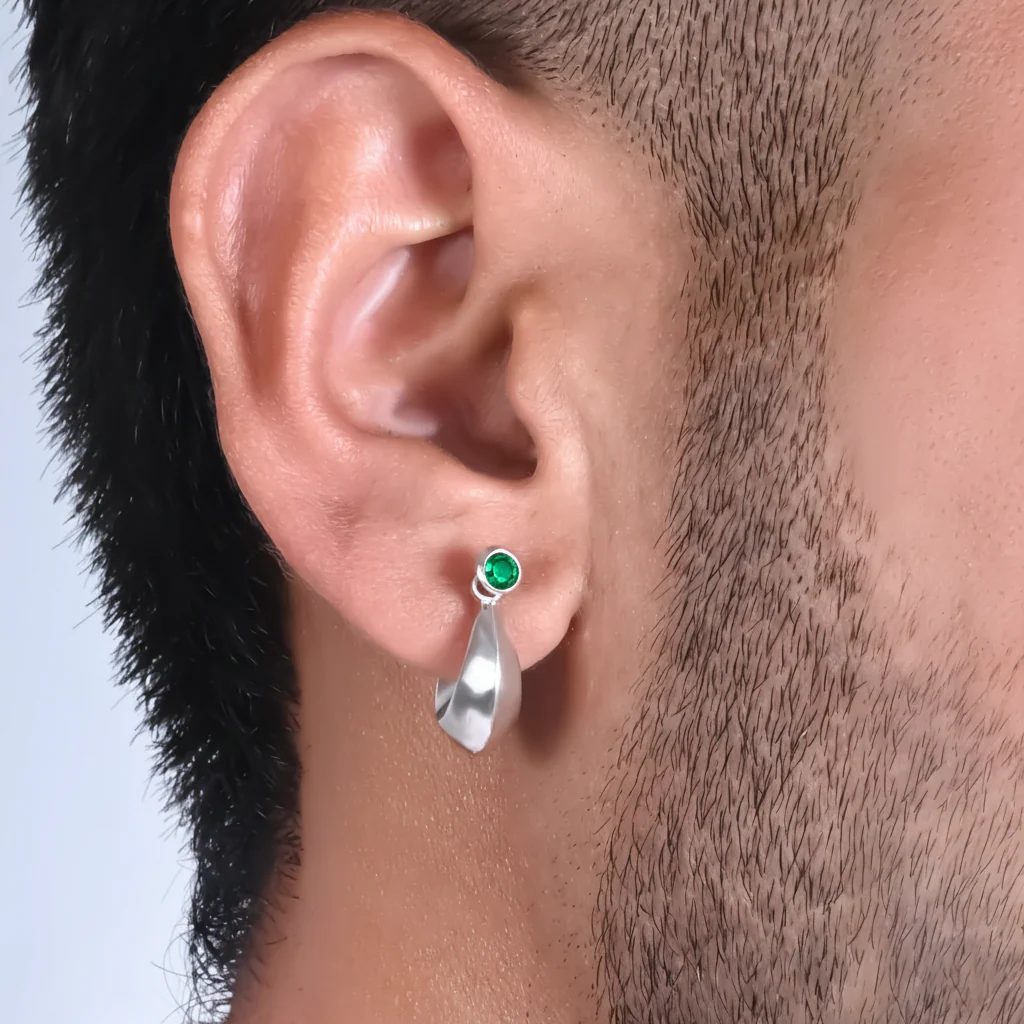 Boys Silver Bali Earrings with Plain Look & Stones - Image 11