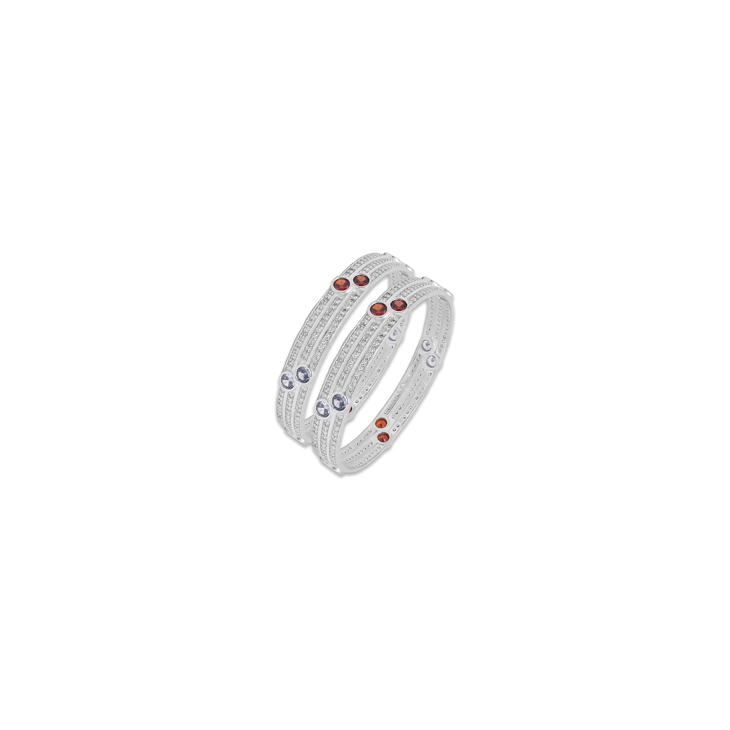 Bright Silver Bangles with Dazzling Multicolor Stones - Image 2