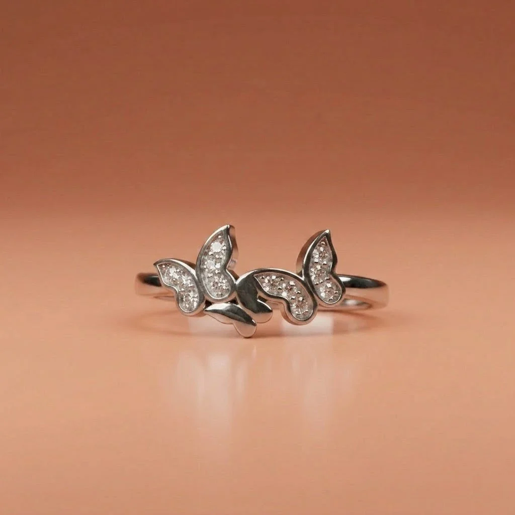 Butterfly Diamond Adjustable Ring in Silver Finish - Image 3