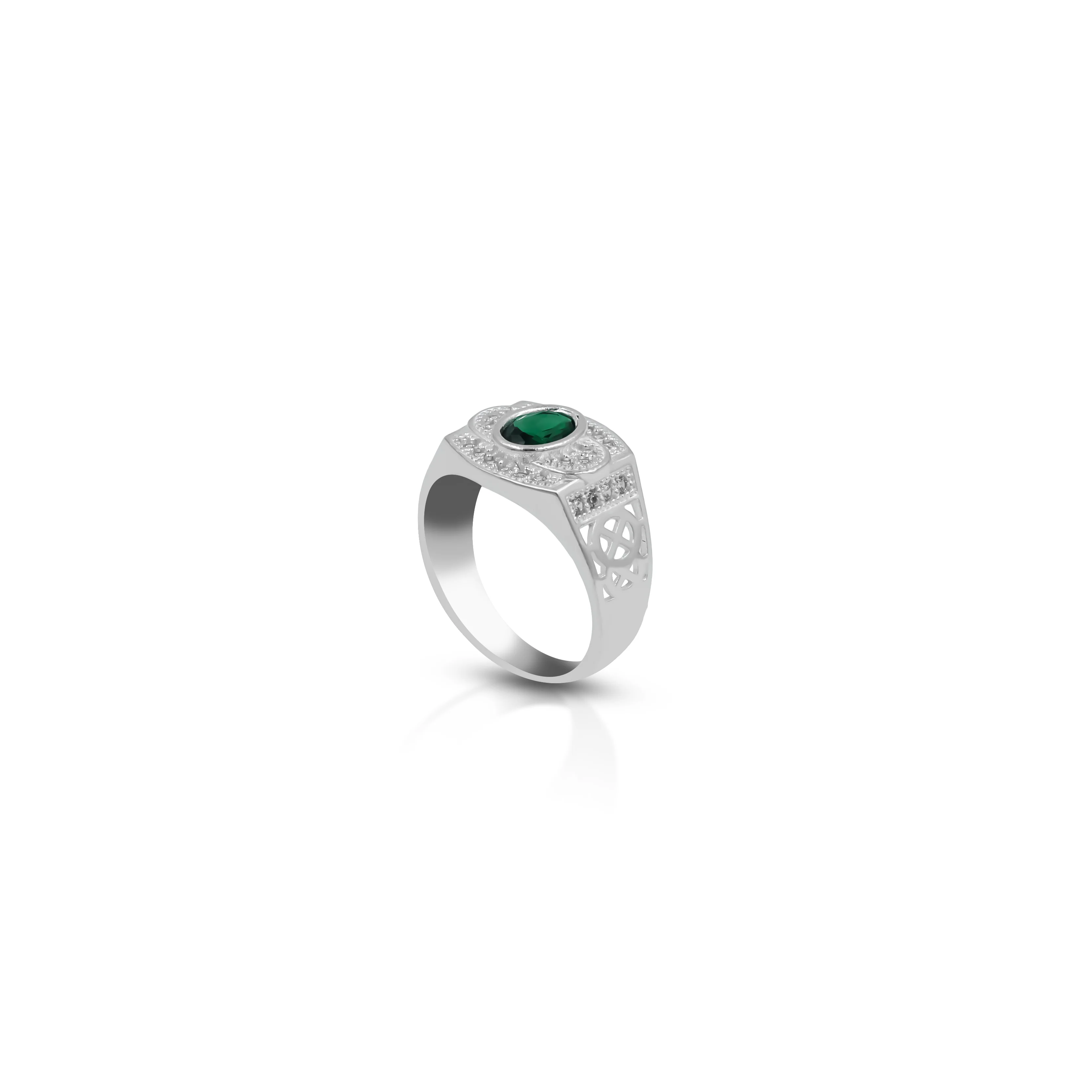 Center Green Gemstone Silver Ring For Boys - Image 4