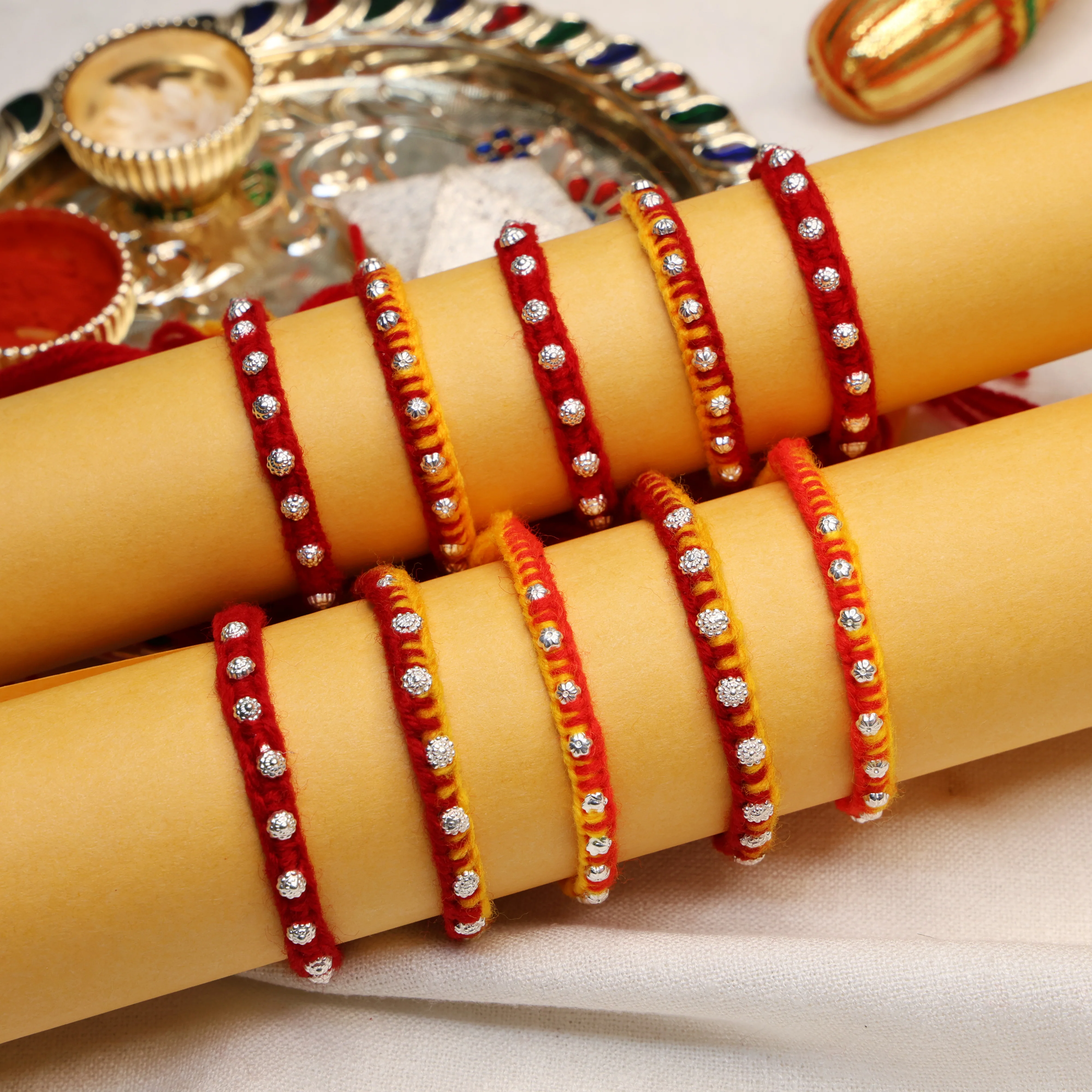 Charming Mixed Buds Silver Rakhi - Image 14