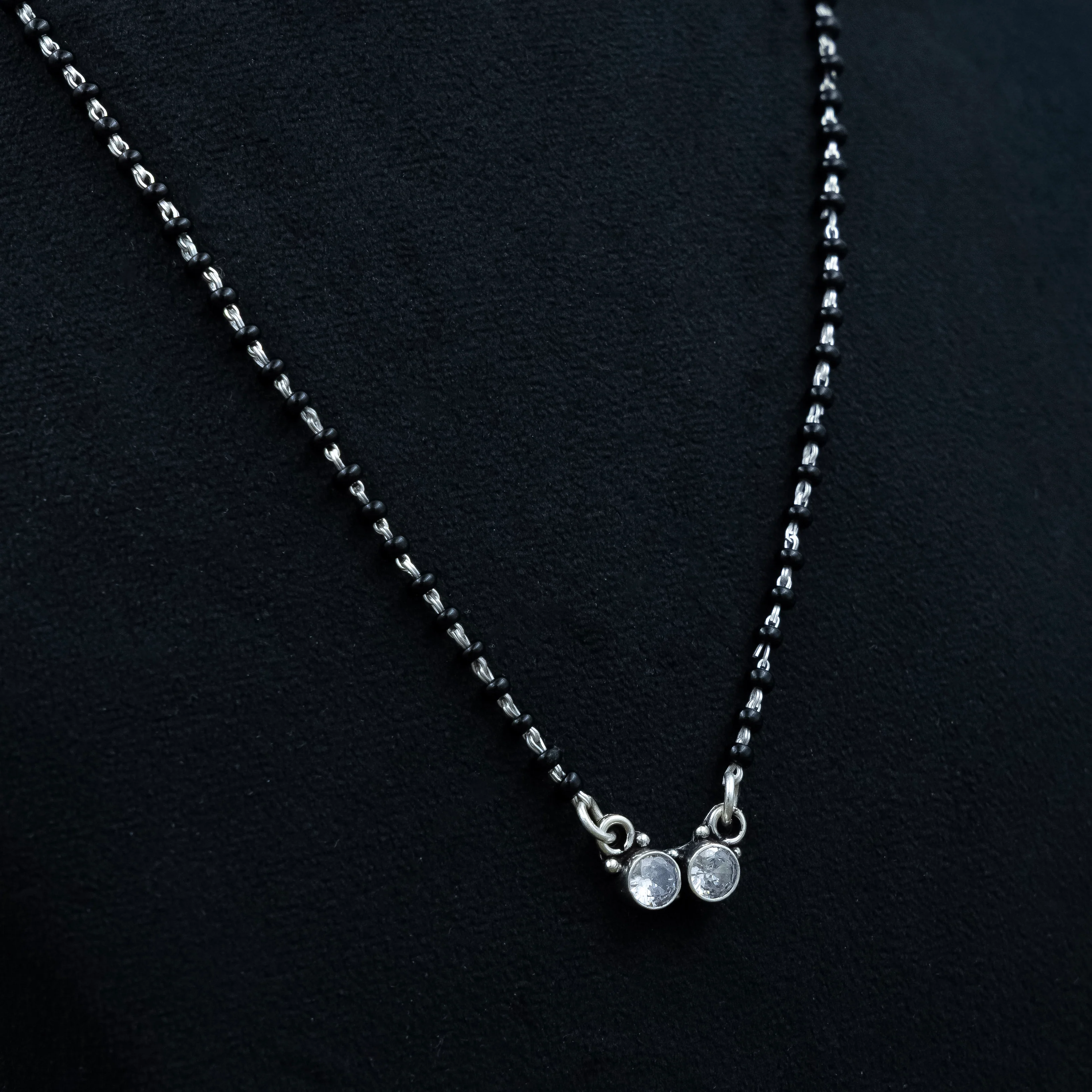 Classic Dual-CZ Black Bead Silver Mangalsutra - Image 5