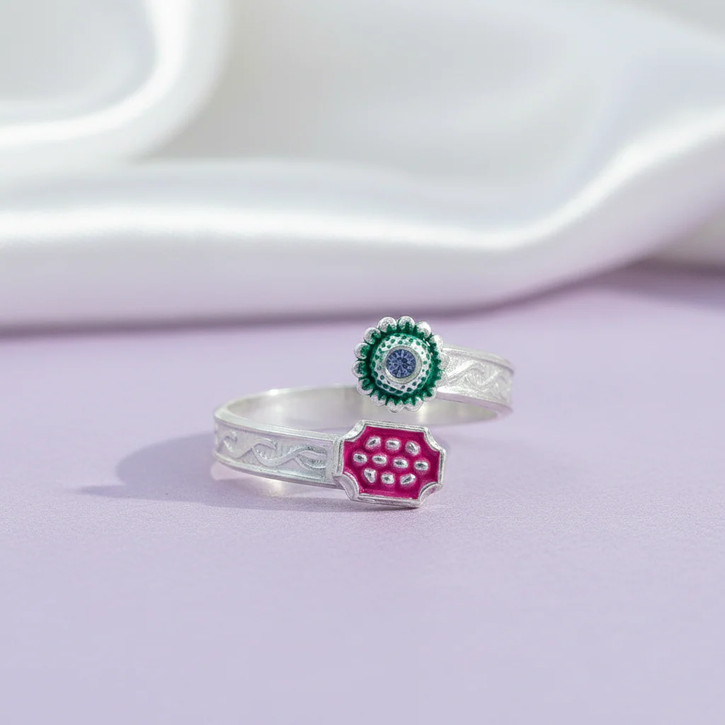 Classic Indian Enamel Work Silver Toe Ring(Bichiya) - Image 5
