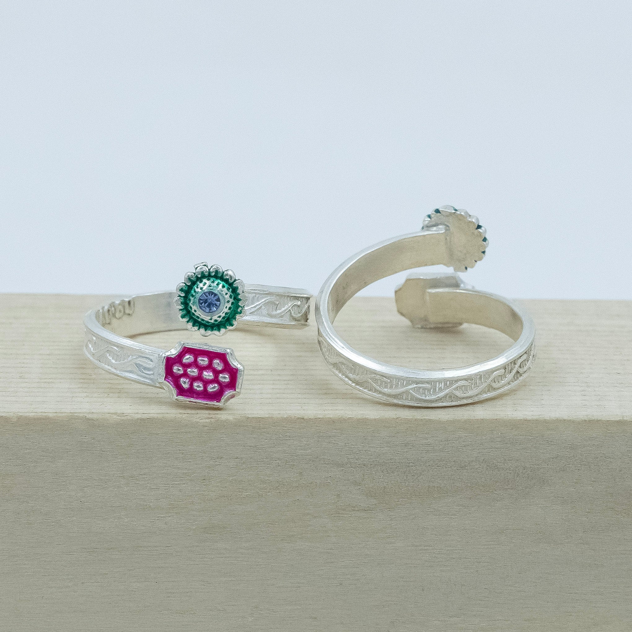 Classic Indian Enamel Work Silver Toe Ring(Bichiya) - Image 6