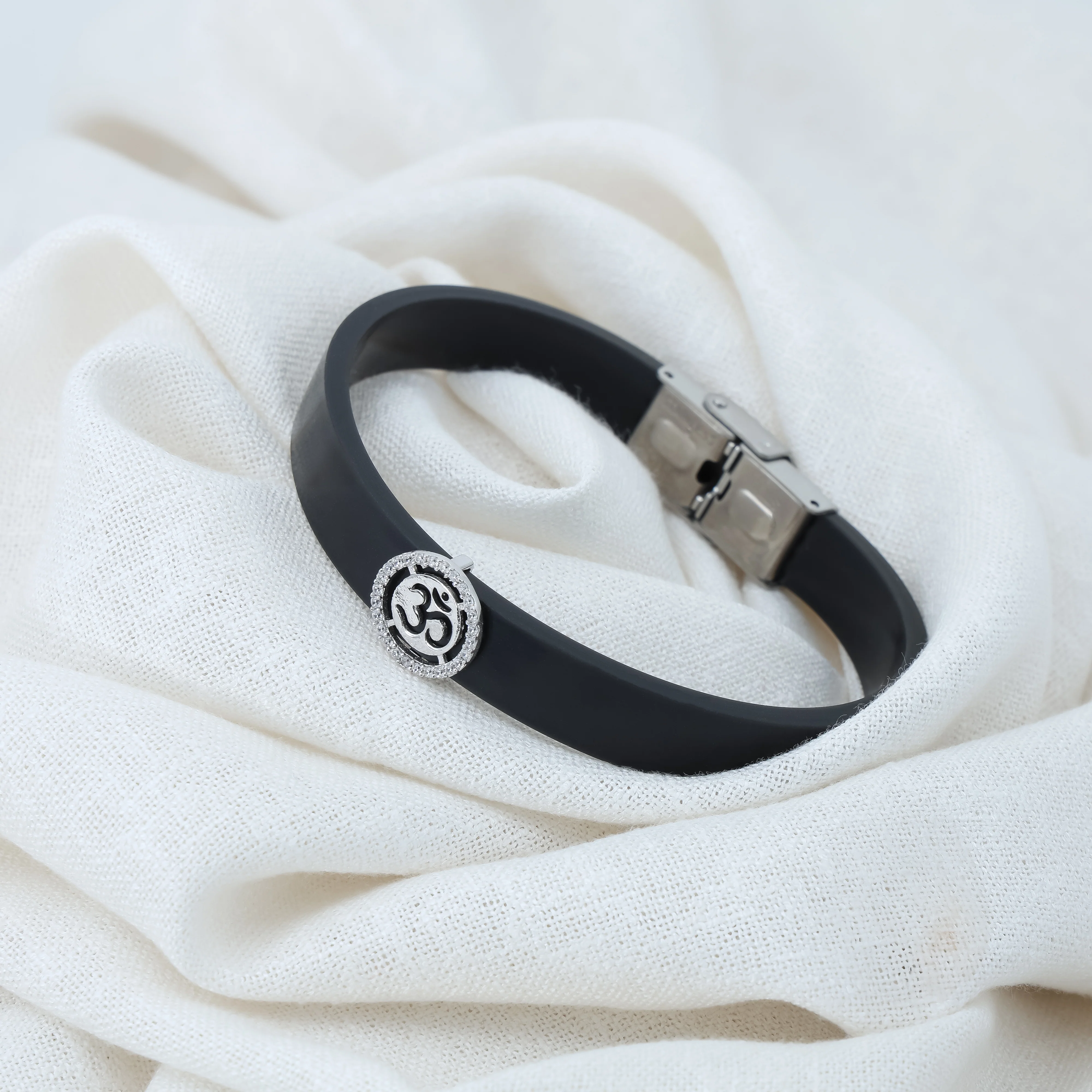 Classic Men's Silver OM Wristband - Image 12