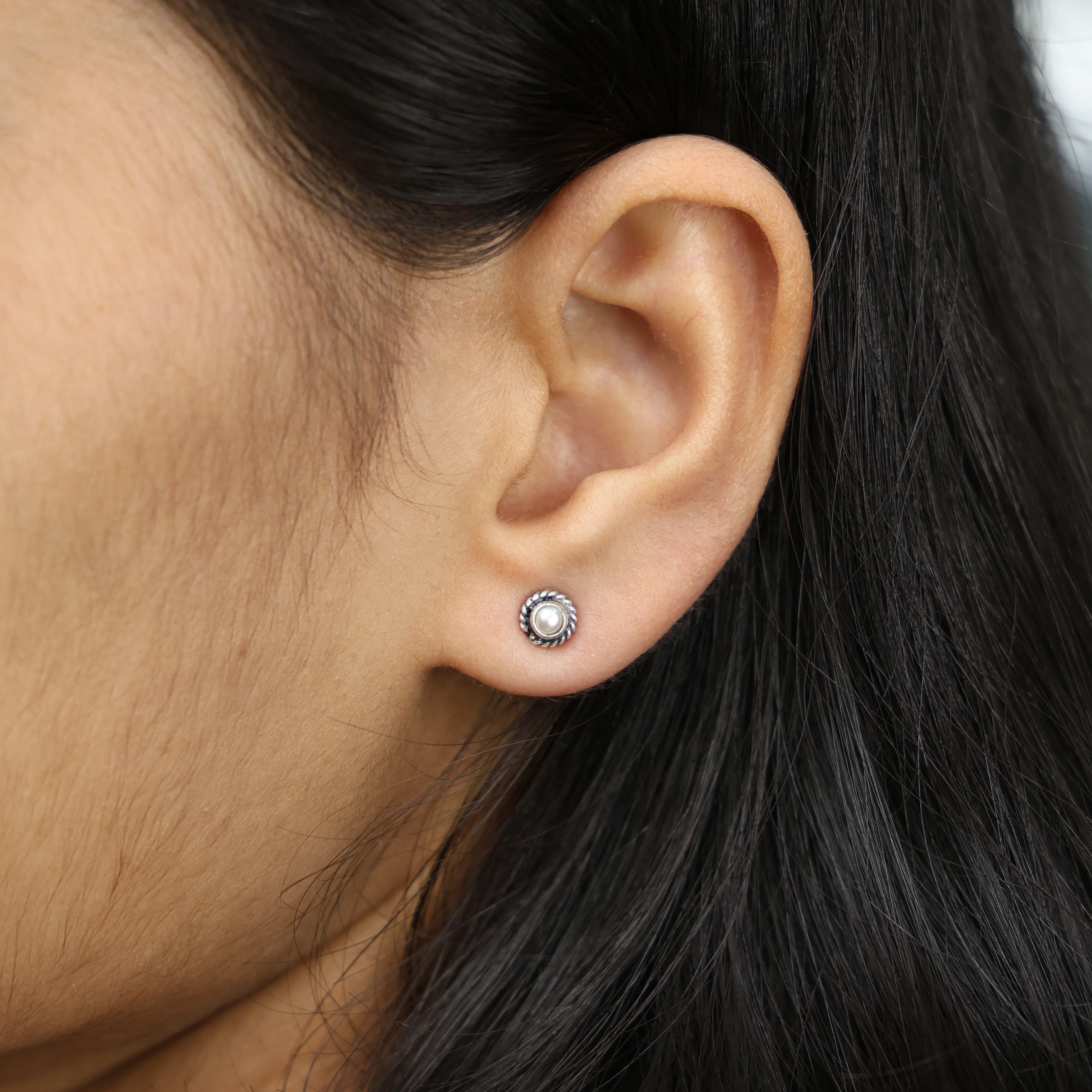 Classic Pearl Silver Studs - Image 3