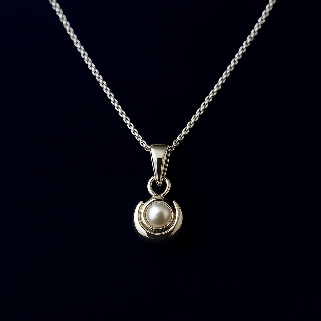 Classic Silver Chain with Pearl Moon Pendant - Image 4