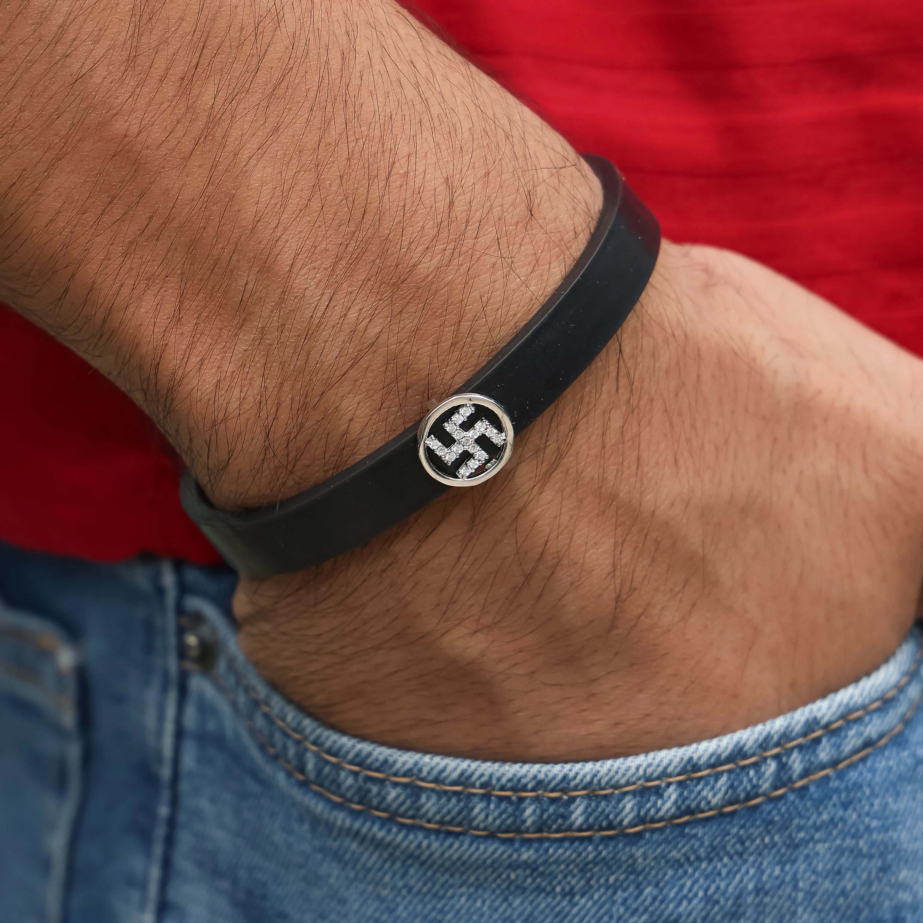 Classic Men's Silver Swastik Wristband - Image 8