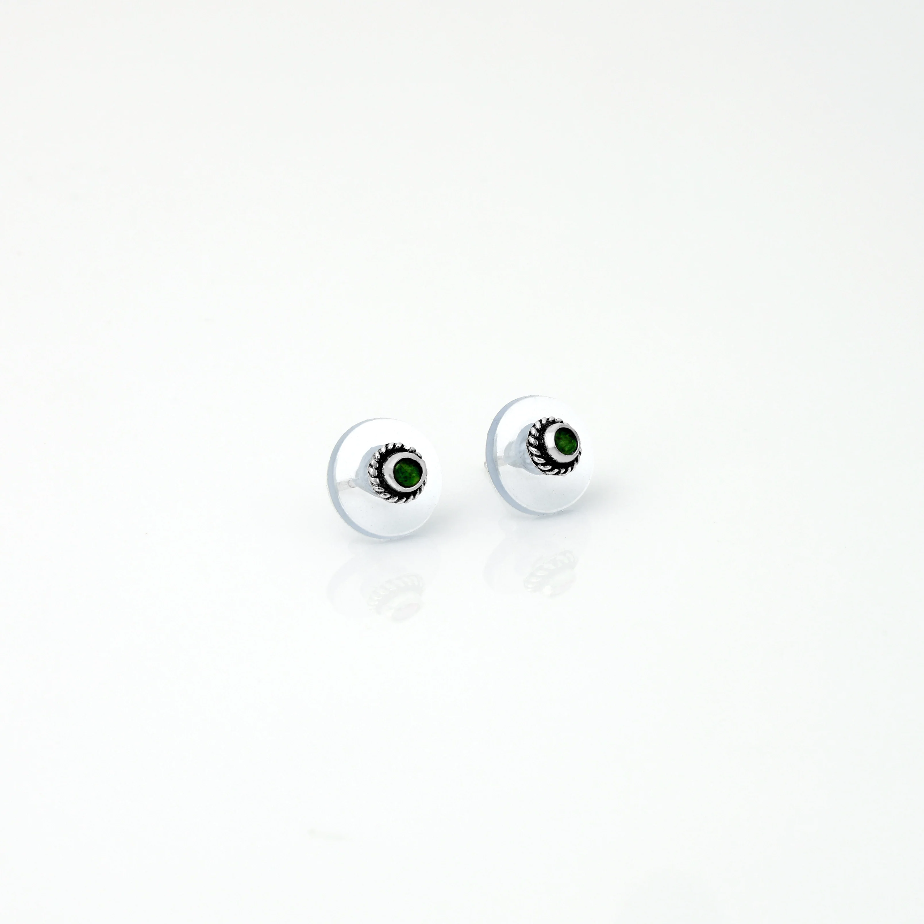 Classic Green Stud Silver Earrings
