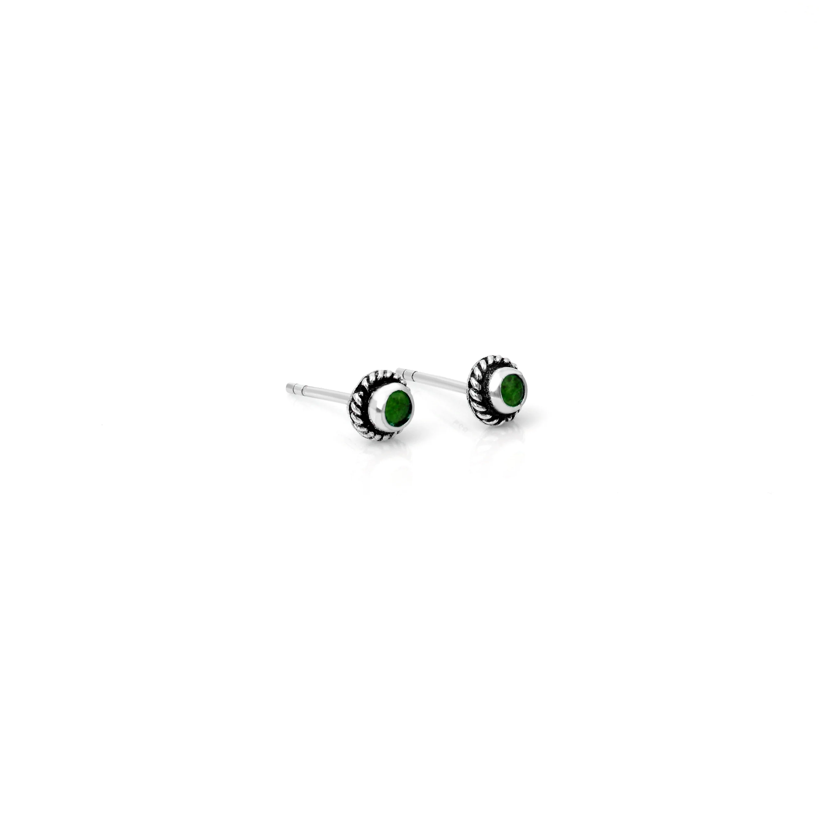 Classic Green Stud Silver Earrings - Image 4
