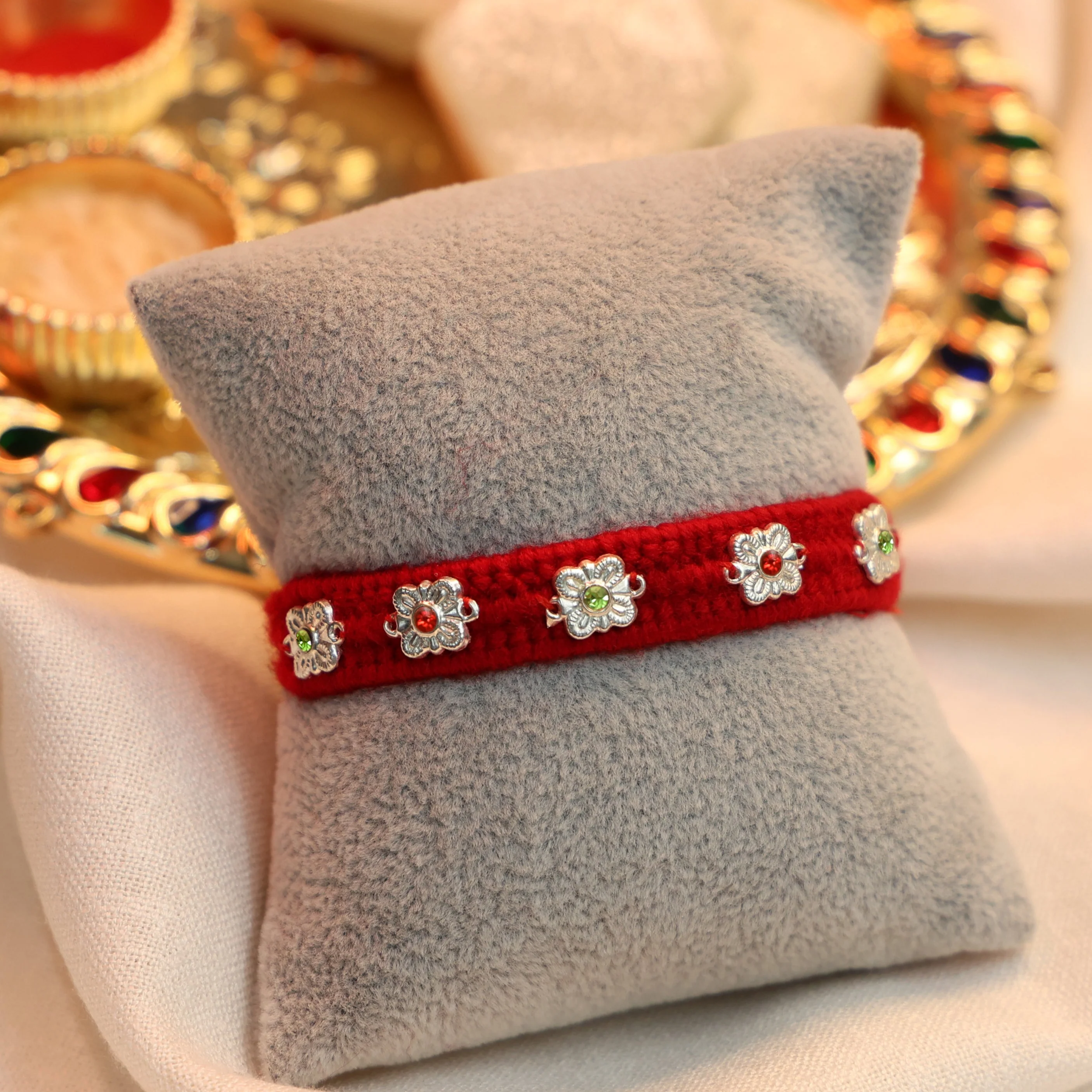 Color Stone Flower Rakhi
