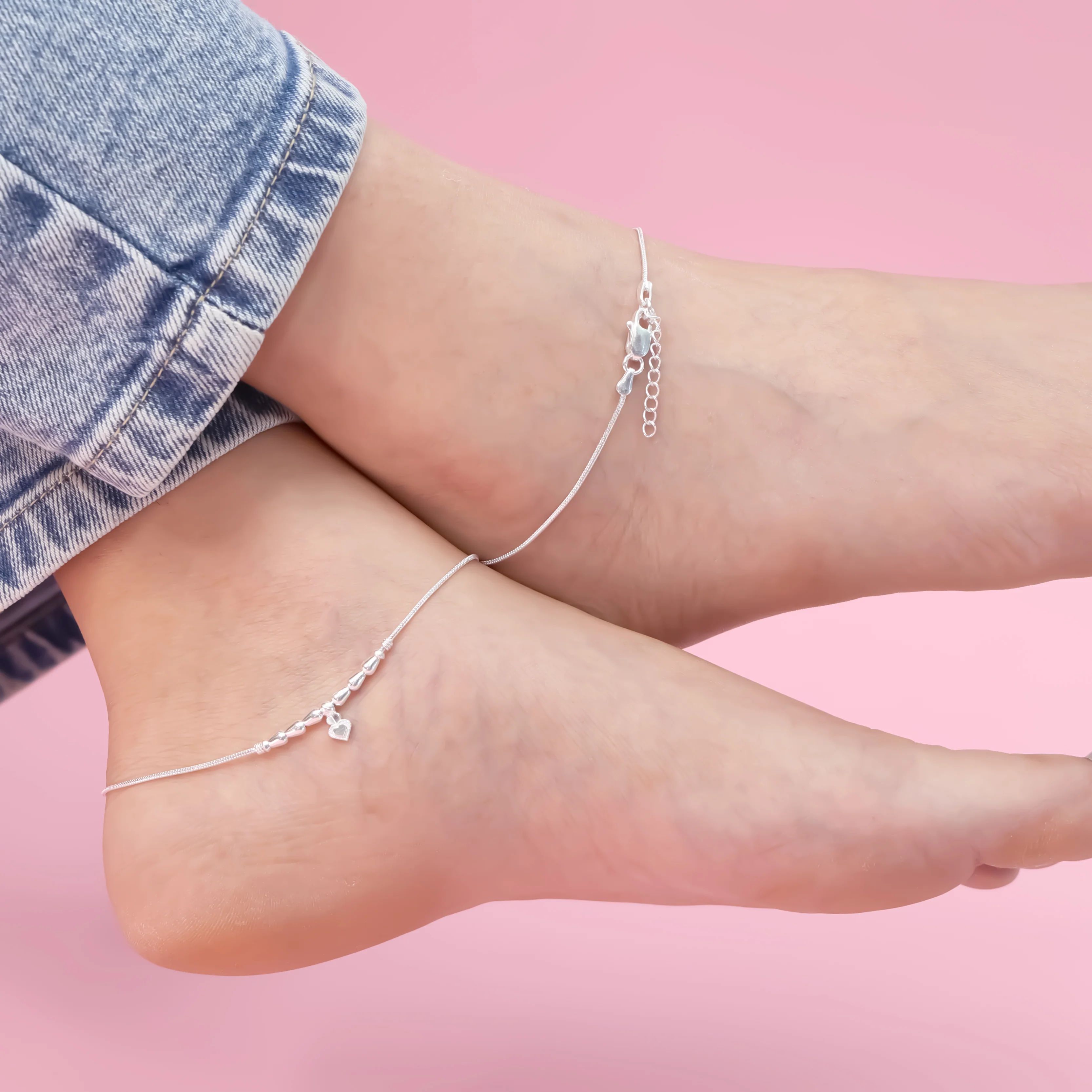 Cute Little Heart Silver Anklet