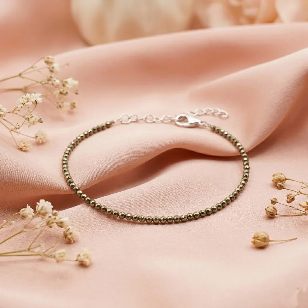 Dainty Faceted Pyrite Silver Anklet - Image 5