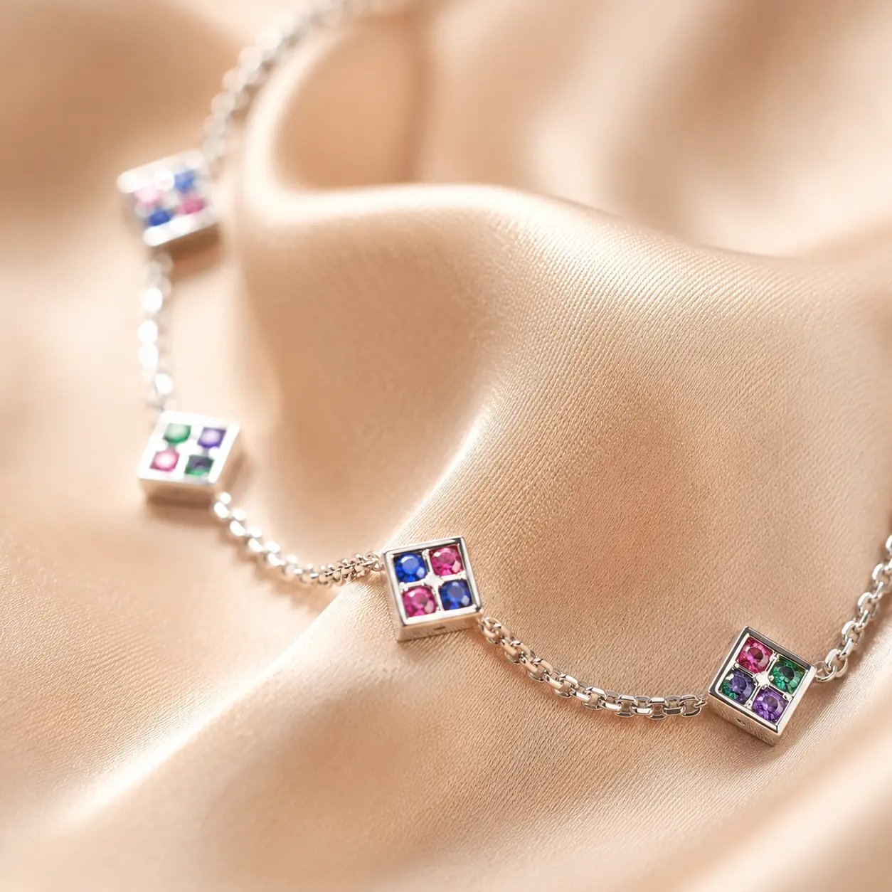 Dainty Multi Color Gemstone Bracelet in Sterling Silver - Image 3