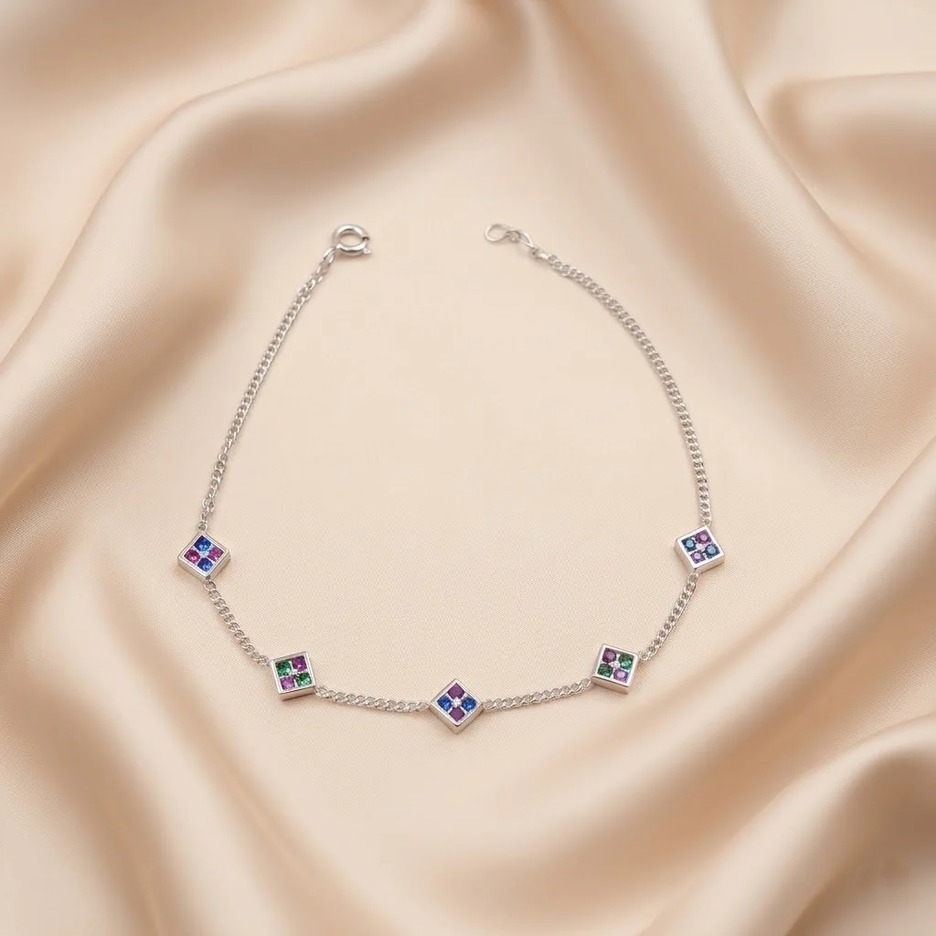 Dainty Multi Color Gemstone Bracelet in Sterling Silver - Image 4